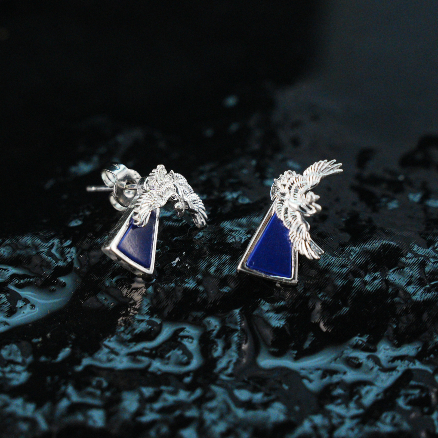 Blue Inlay Bird Earrings Symbol of Freedom Elegant Statement Jewelry