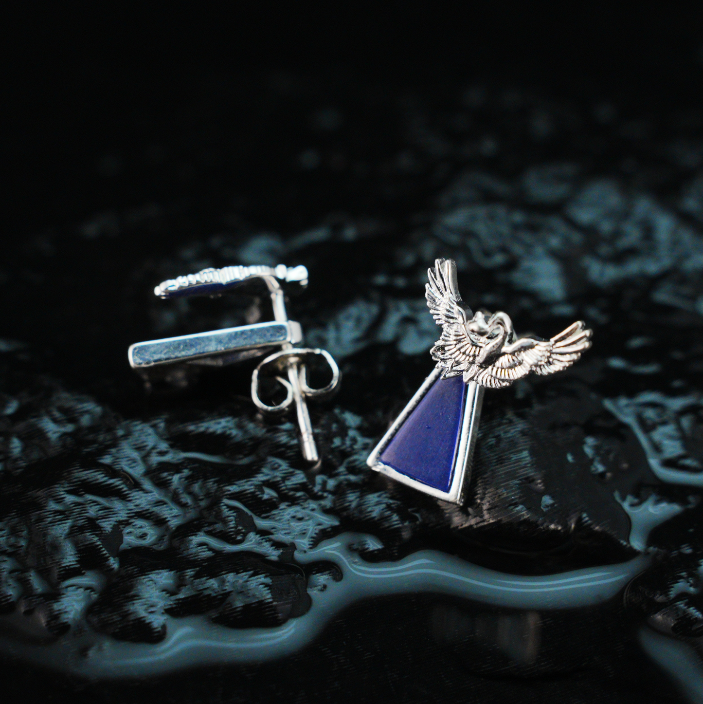 Blue Inlay Bird Earrings Symbol of Freedom Elegant Statement Jewelry