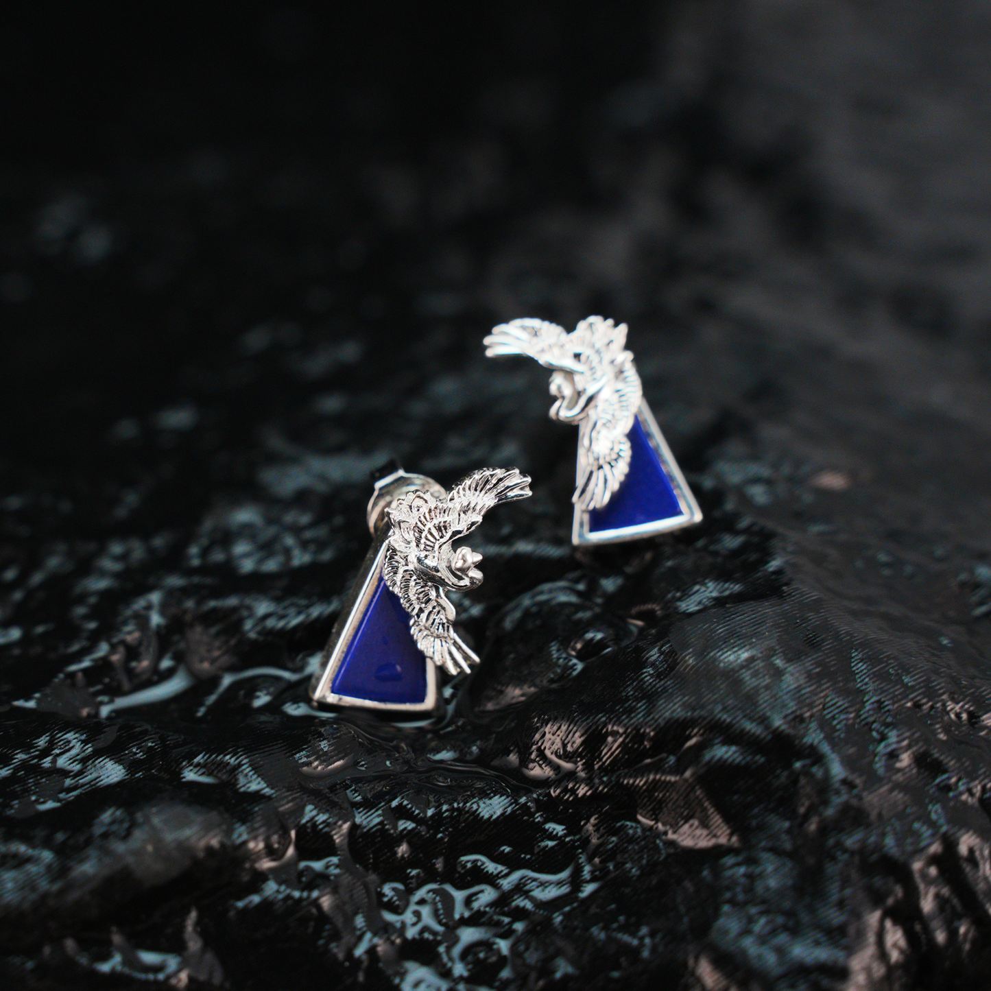 Blue Inlay Bird Earrings Symbol of Freedom Elegant Statement Jewelry