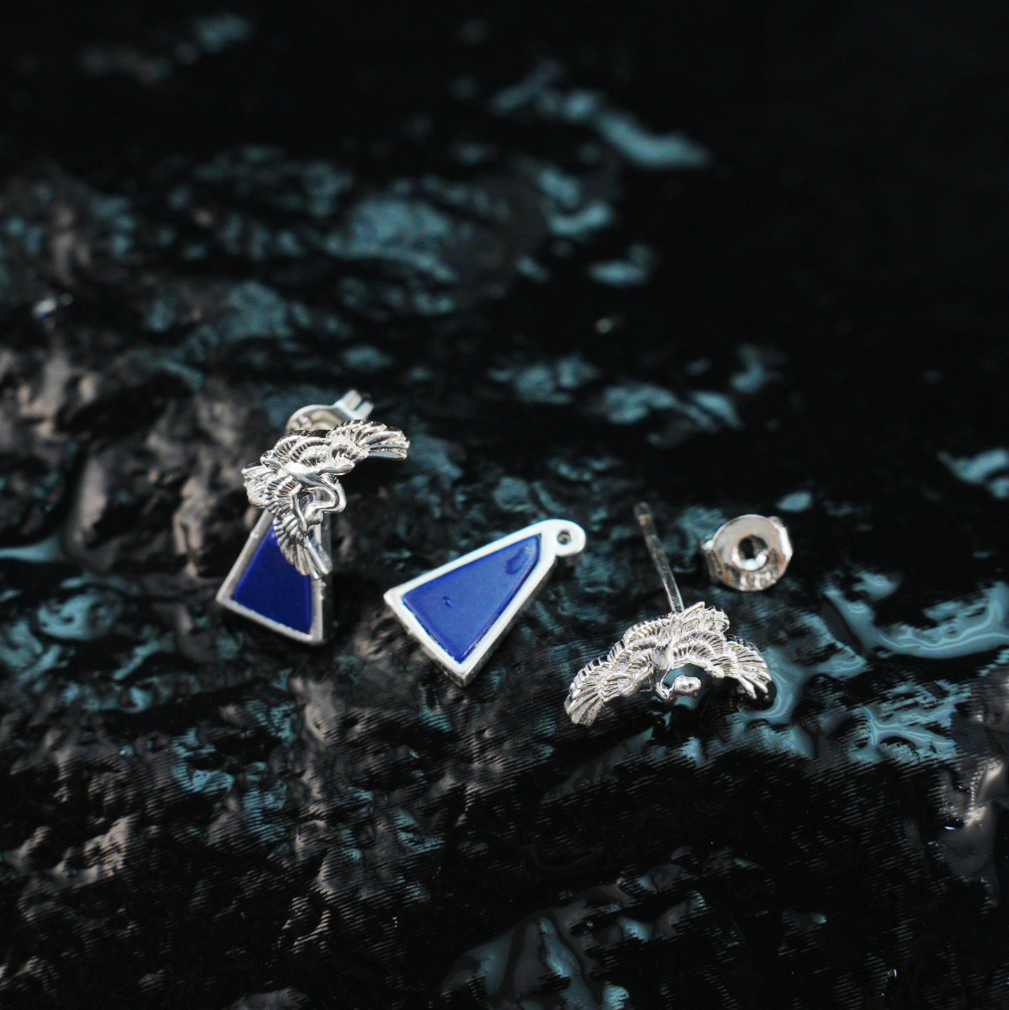 Blue Inlay Bird Earrings Symbol of Freedom Elegant Statement Jewelry