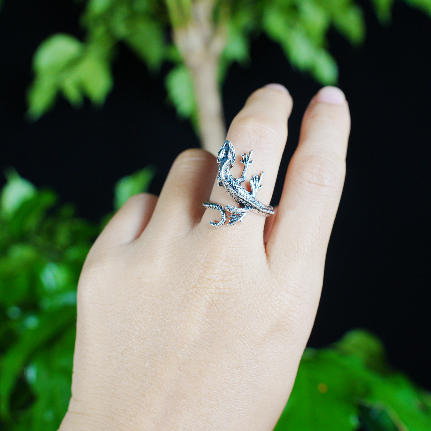 Gothic Eidechsenring – Mythischer Gecko-Schmuck, verstellbares Band mit Naturgeist