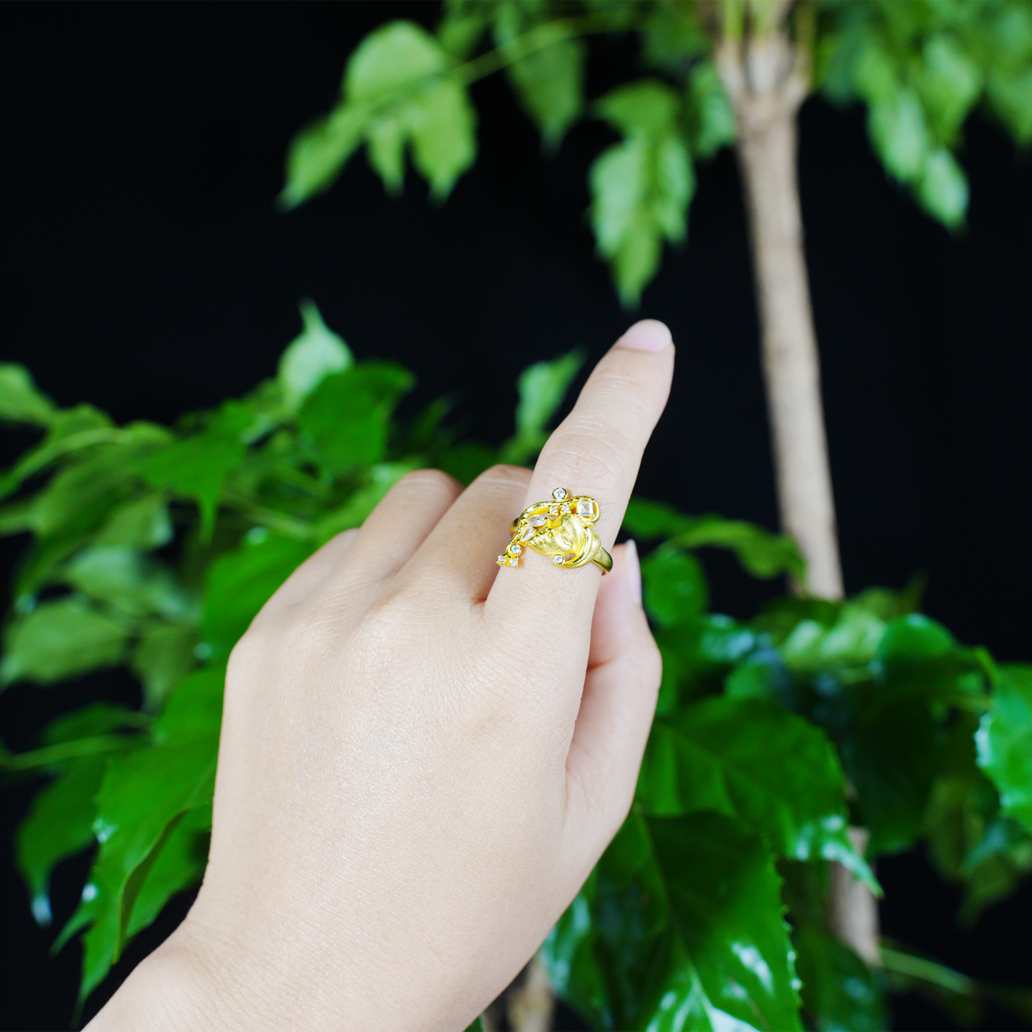 Moon Goddess Gold Ring Vintage Crystal Starry Night Adjustable Ring