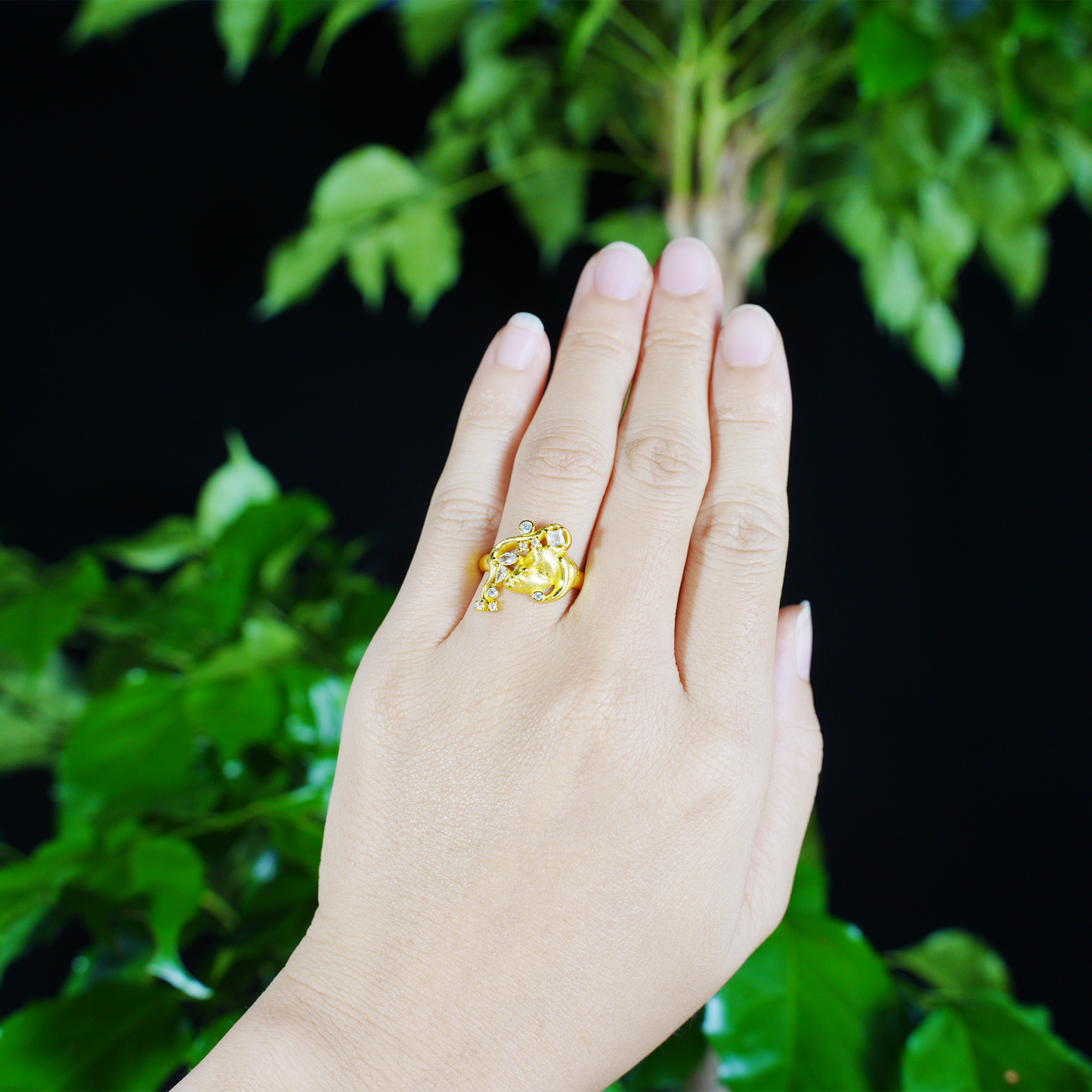 Moon Goddess Gold Ring Vintage Crystal Starry Night Adjustable Ring