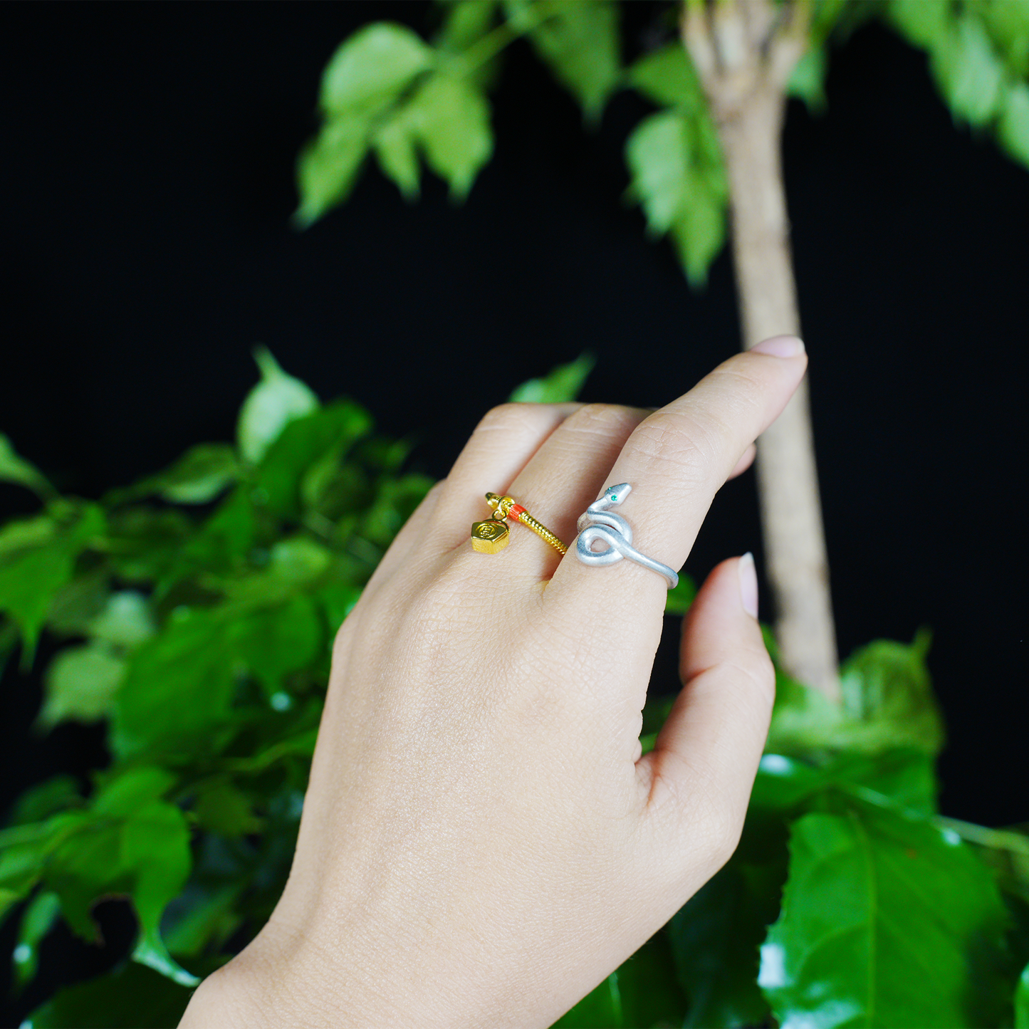 Minimalist Snake Ring Gothic Green-Eyed Serpent Solid Brass Band