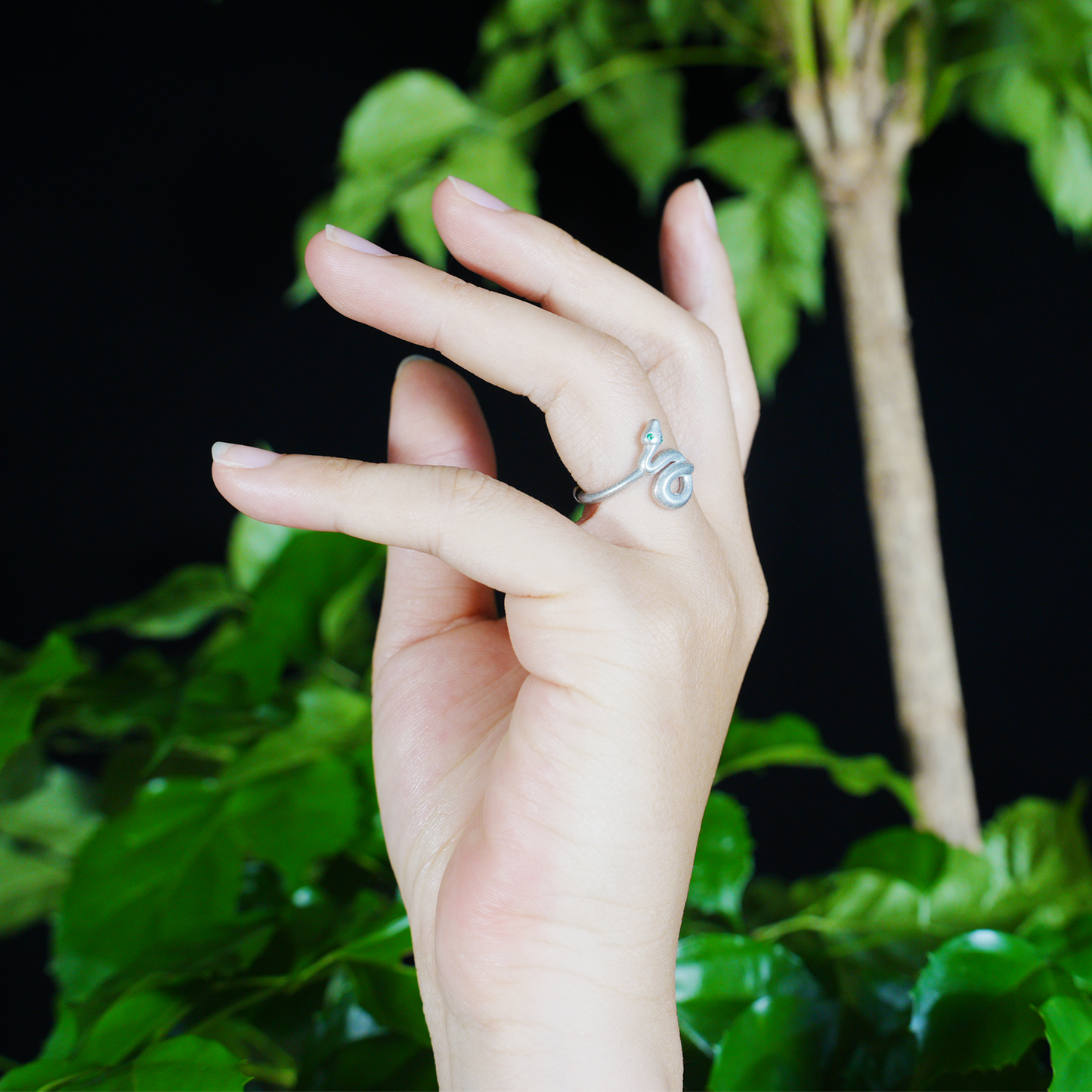 Minimalist Snake Ring Gothic Green-Eyed Serpent Solid Brass Band