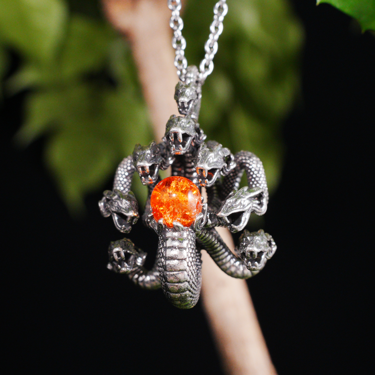 Yamata no Orochi Necklace, Japanese Myth Serpent Pendant, Gothic Fantasy Jewelry