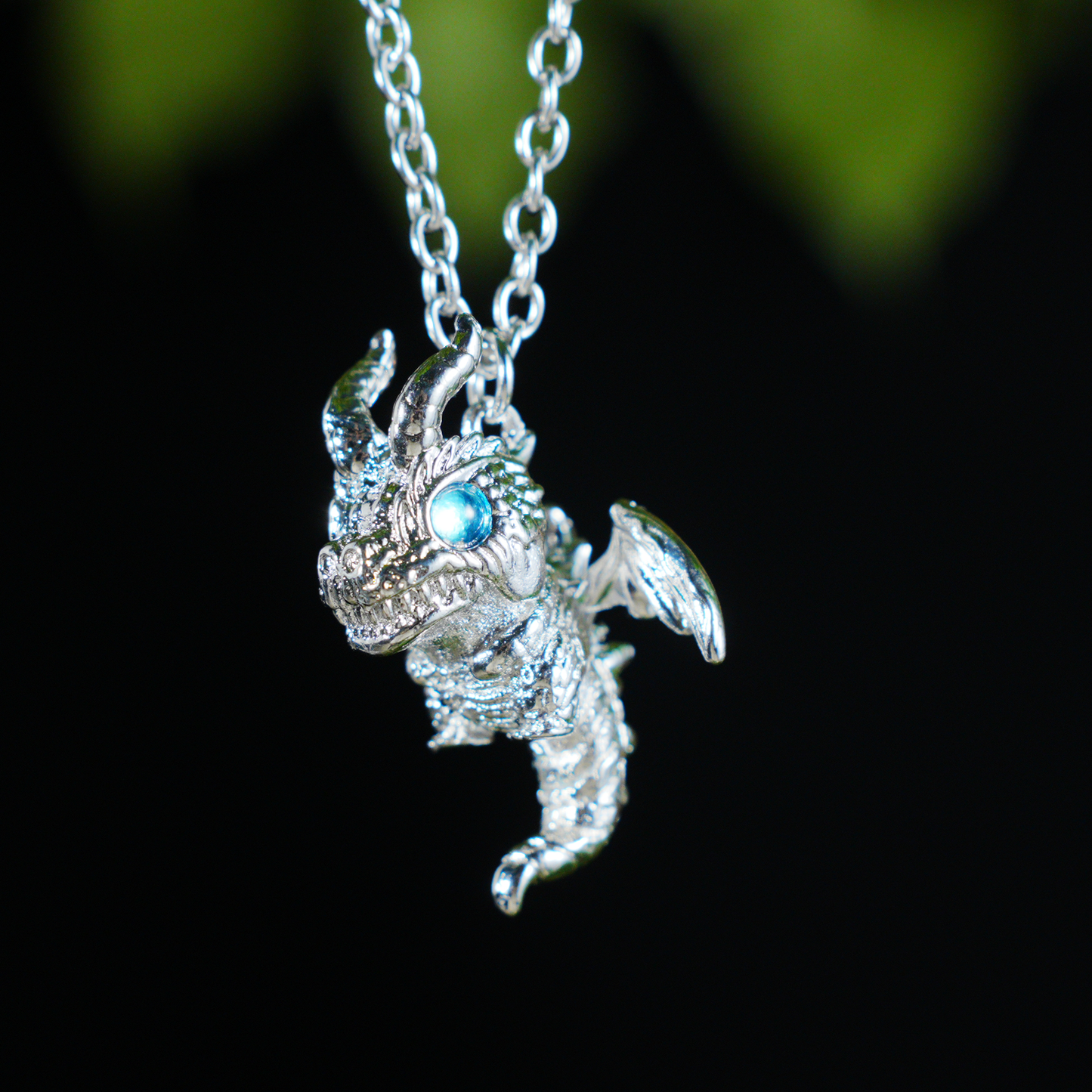 Blauäugiger Drache-Anhänger-Halskette, Gothic-Fantasie, Vintage-Legierung, Schmuck