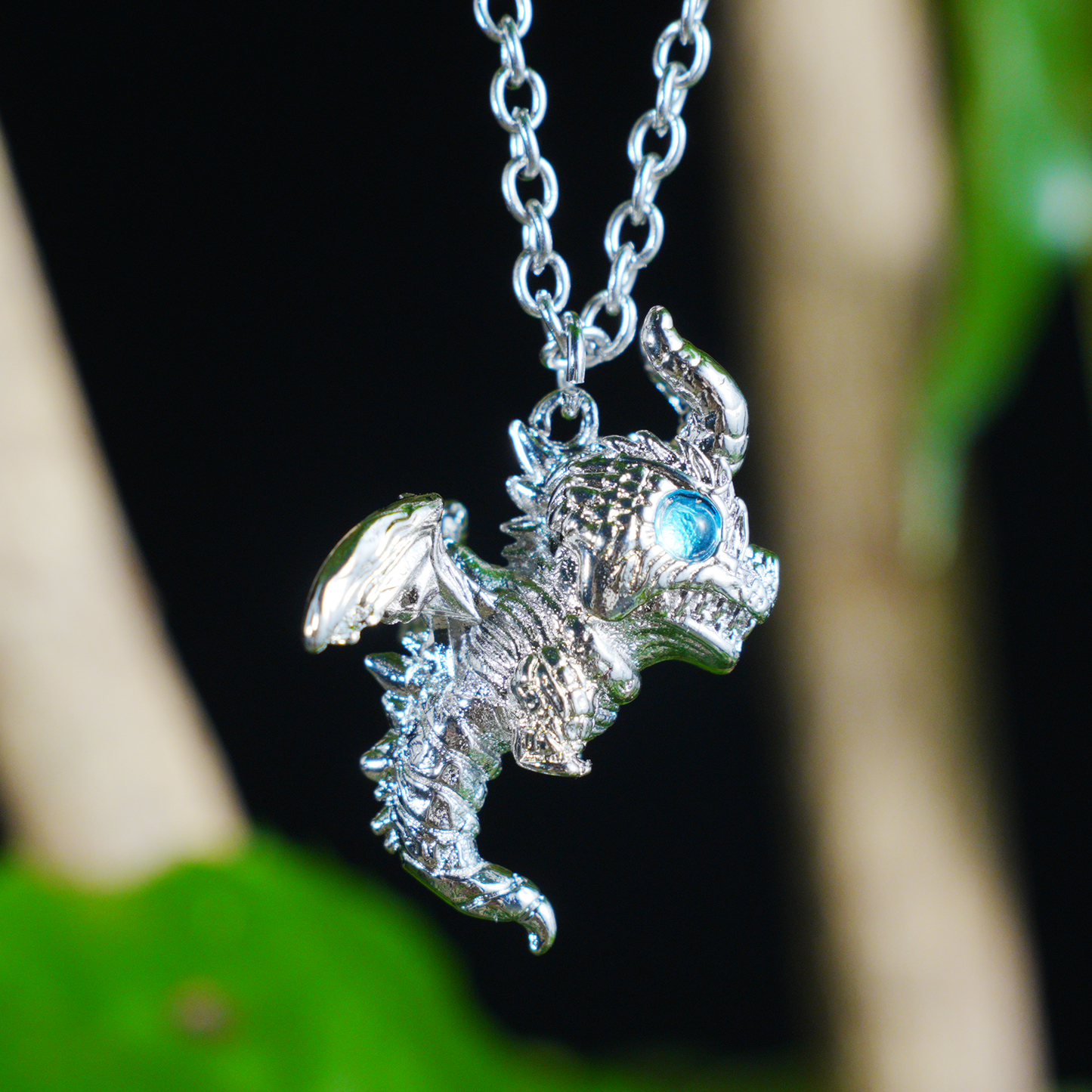 Blauäugiger Drache-Anhänger-Halskette, Gothic-Fantasie, Vintage-Legierung, Schmuck