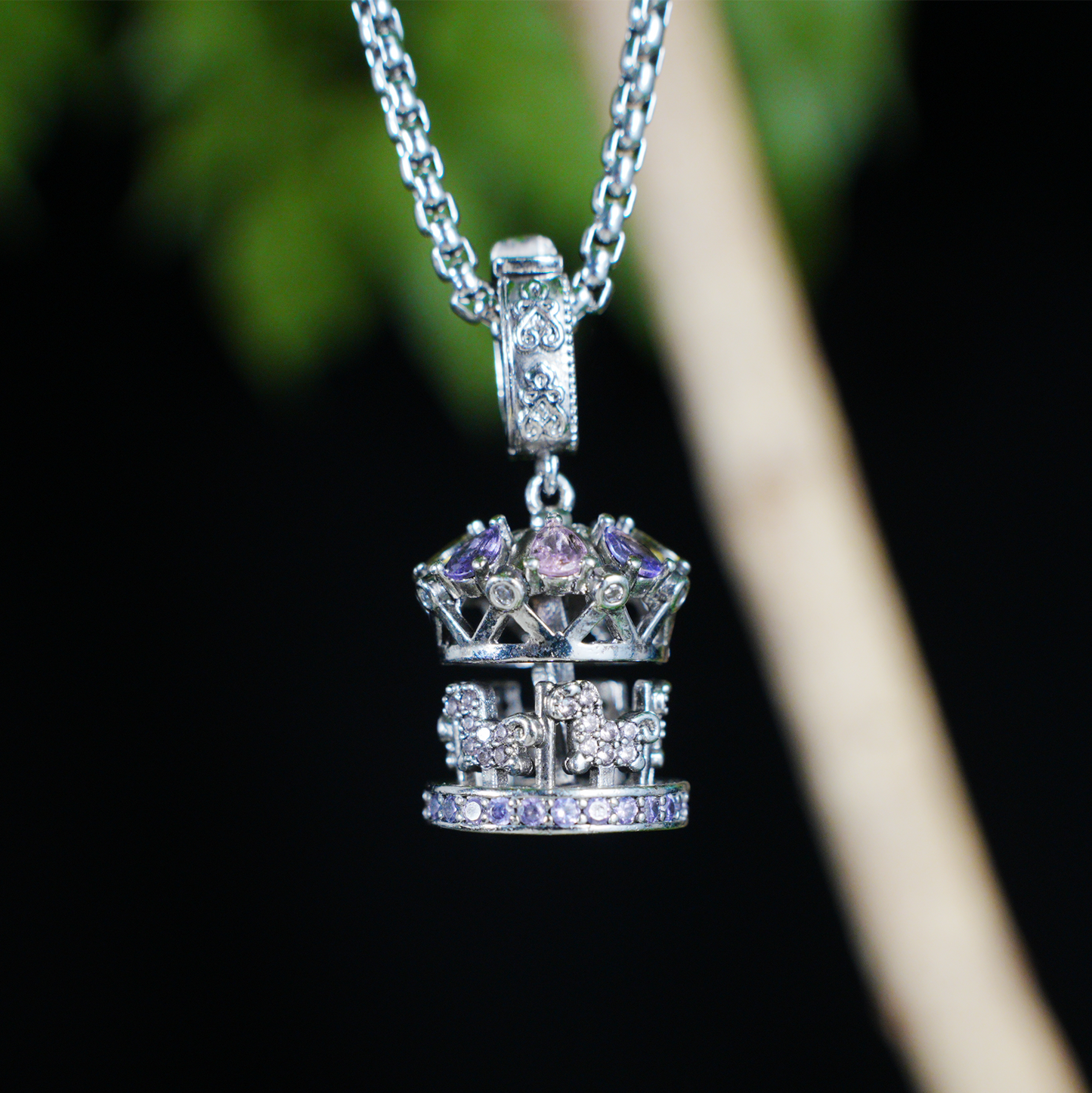 Gothic Carousel Crown Pendant, Fantasy Merry-Go-Round Necklace, Gothic Lolita Jewelry