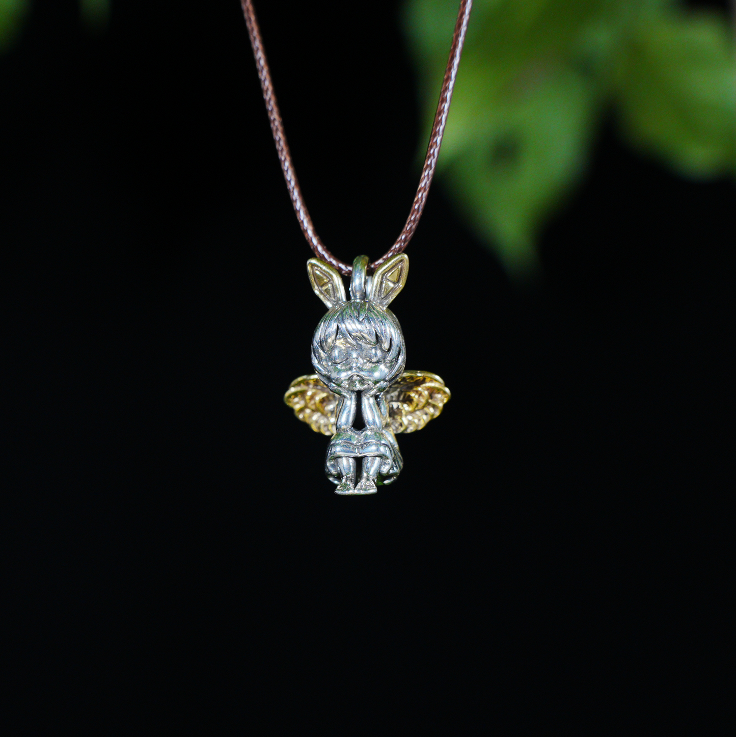Gothic Bunny Angel Pendant, Fantasy Rabbit Fairy Necklace, Guardian Spirit Jewelry