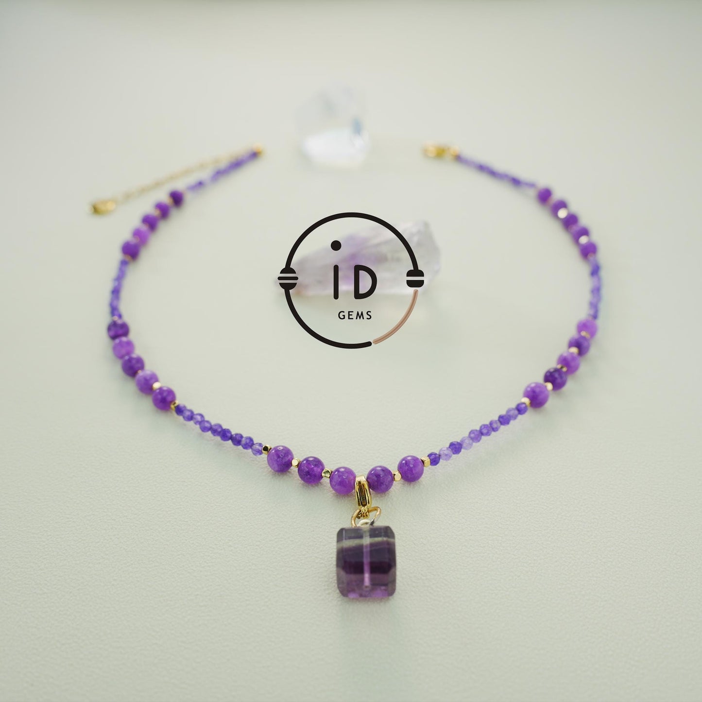 Short Amethyst Beaded Necklace with Purple Fluorite Pendant|Handmade Spiritual Jewelry|Meditation Gift for Women