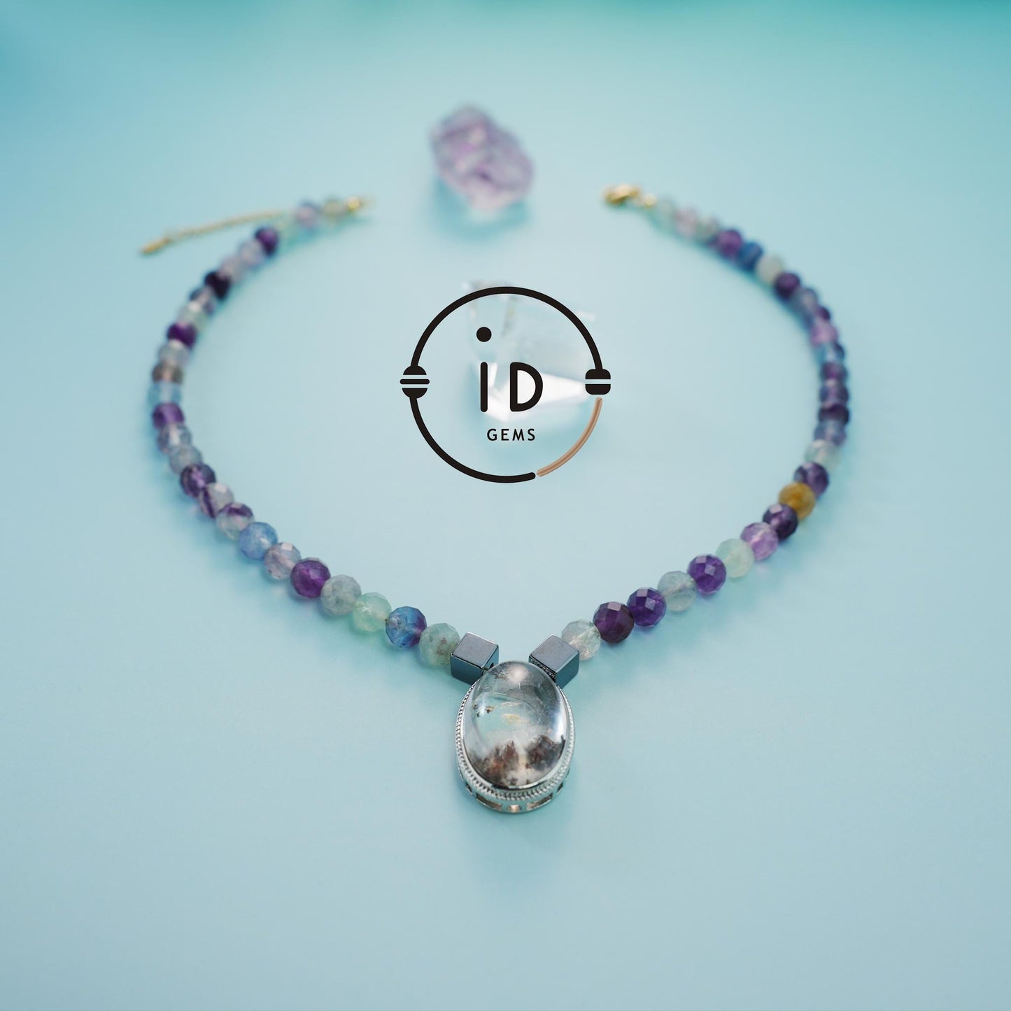 Spirit Quartz Necklace with Hematite Beads & Fluorite Pendant|Natural Healing Crystal Jewelry|Handmade Gift for Her|Spiritual Balance