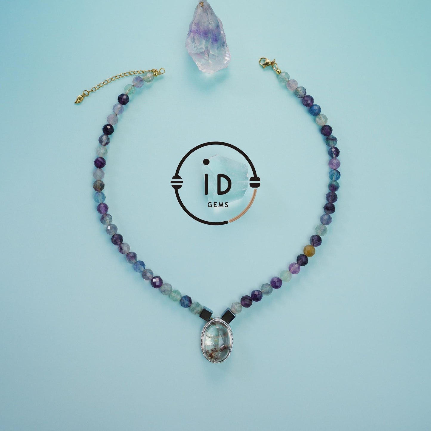 Spirit Quartz Necklace with Hematite Beads & Fluorite Pendant|Natural Healing Crystal Jewelry|Handmade Gift for Her|Spiritual Balance