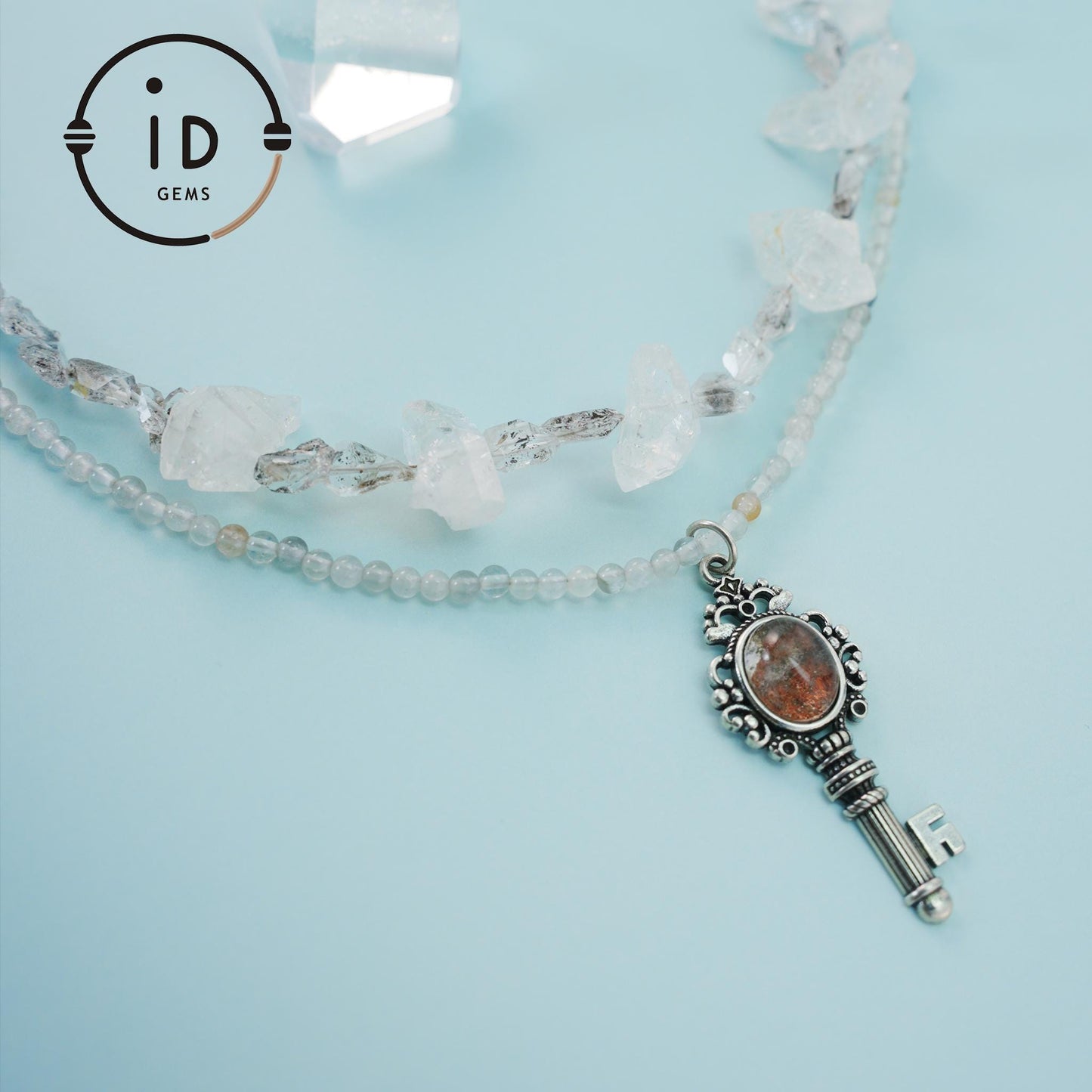 Double Layer Handmade Necklace with Phantom Quartz & Raw Crystal Beads|Fluorite Accents|Unique Spiritual Jewelry|Elegant Gift for Women