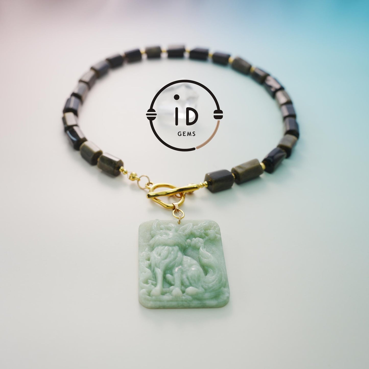 Gold Obsidian Fox Necklace|Hand-Carved Jade Pendant|Spiritual Healing Amulet|Protective Talisman Jewelry Gift for Women