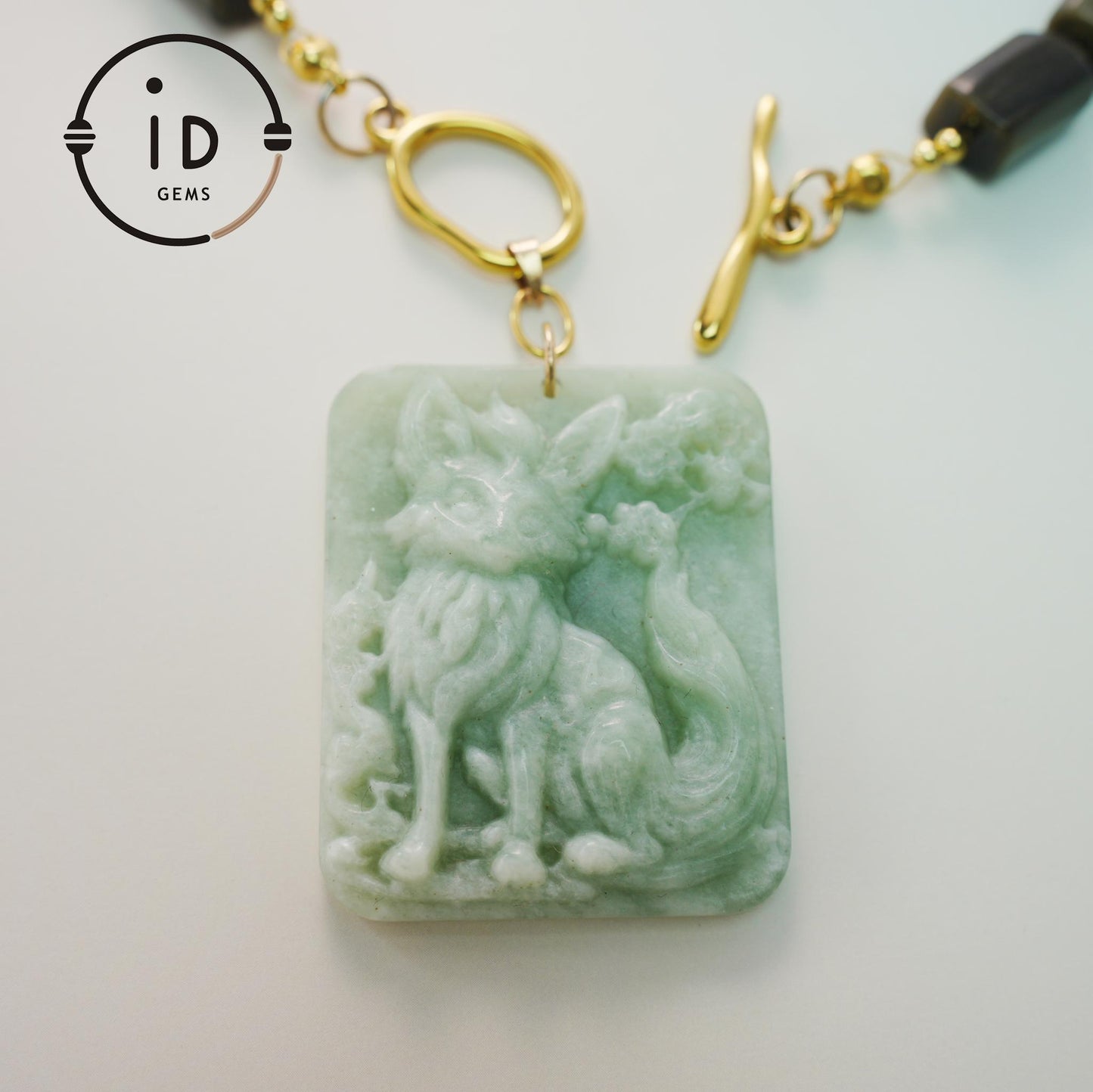 Gold Obsidian Fox Necklace|Hand-Carved Jade Pendant|Spiritual Healing Amulet|Protective Talisman Jewelry Gift for Women
