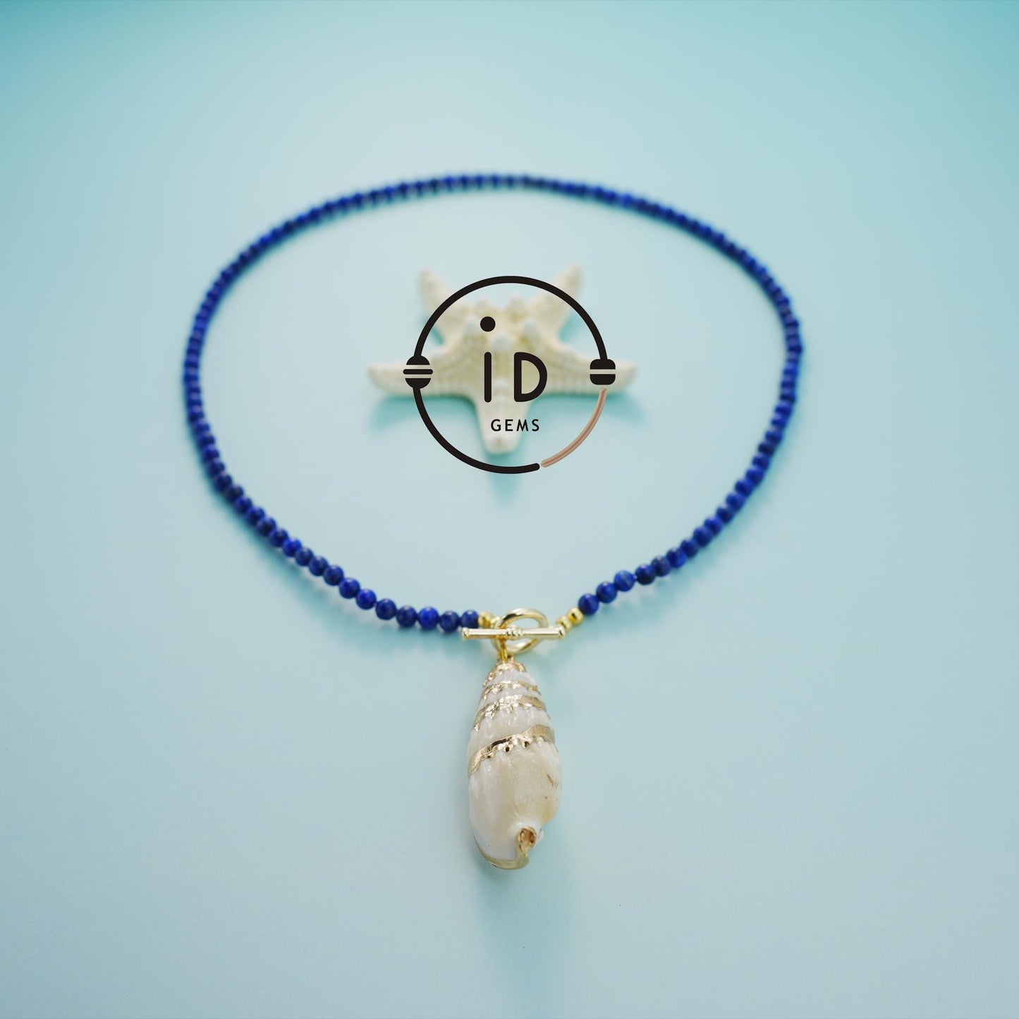 Lapis Lazuli Shell Pendant Necklace|Natural Energy Jewelry|Vintage Ocean Style|Handmade Summer Beach Gift|Blue Gemstone Choker