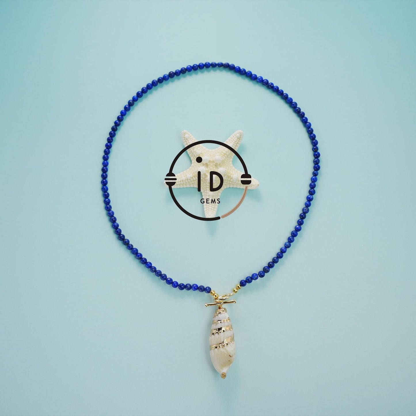 Lapis Lazuli Shell Pendant Necklace|Natural Energy Jewelry|Vintage Ocean Style|Handmade Summer Beach Gift|Blue Gemstone Choker