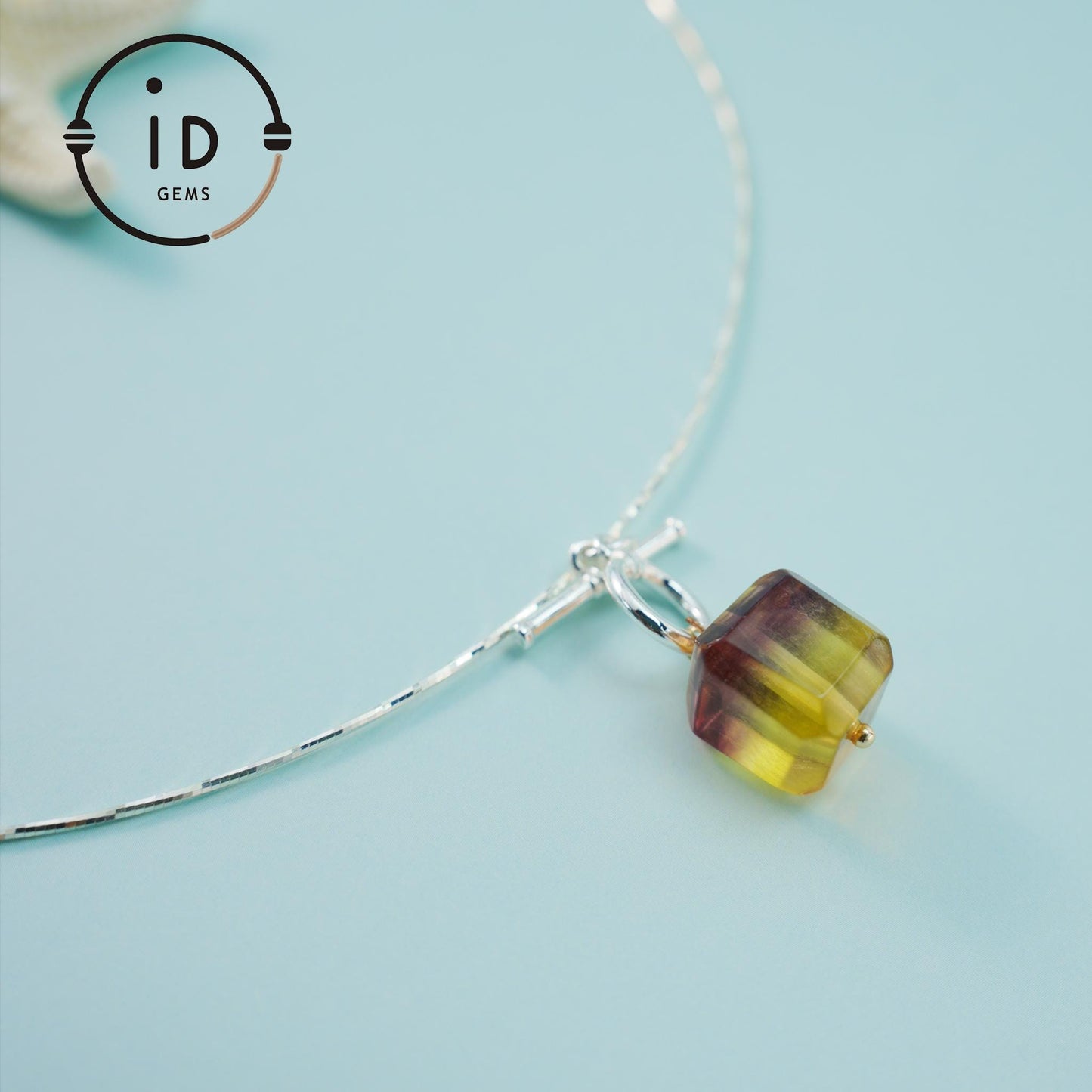 Fluorite Cube Pendant Necklace|Natural Gemstone Jewelry|Minimalist Silver Necklace|Handmade Spiritual Healing Jewelry