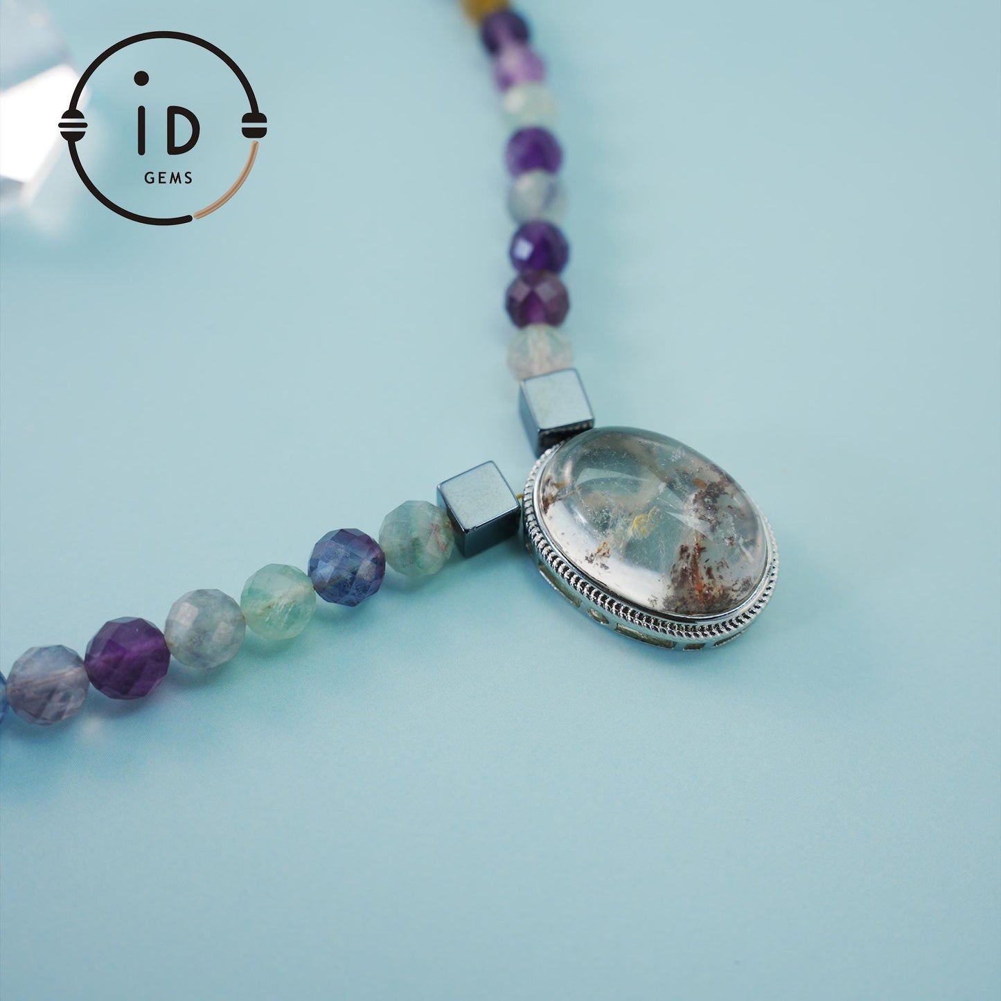 Spirit Quartz Necklace with Hematite Beads & Fluorite Pendant|Natural Healing Crystal Jewelry|Handmade Gift for Her|Spiritual Balance