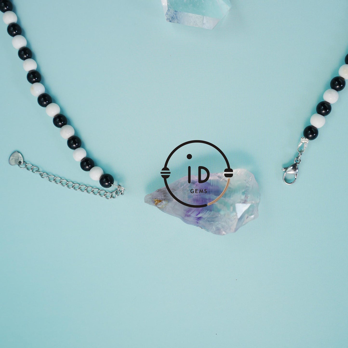 Natural Agate Beaded Necklace with Cross Pendant|Black & White Gemstone Jewelry|Handmade Spiritual Necklace|Unique Gift for Women