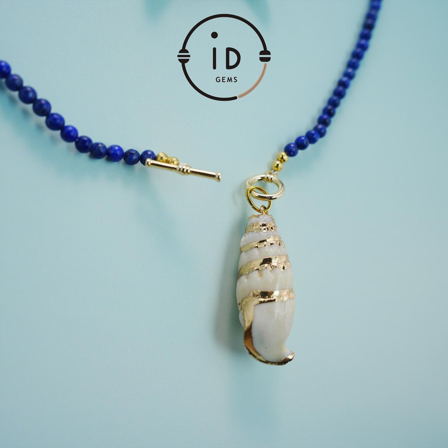 Lapis Lazuli Shell Pendant Necklace|Natural Energy Jewelry|Vintage Ocean Style|Handmade Summer Beach Gift|Blue Gemstone Choker