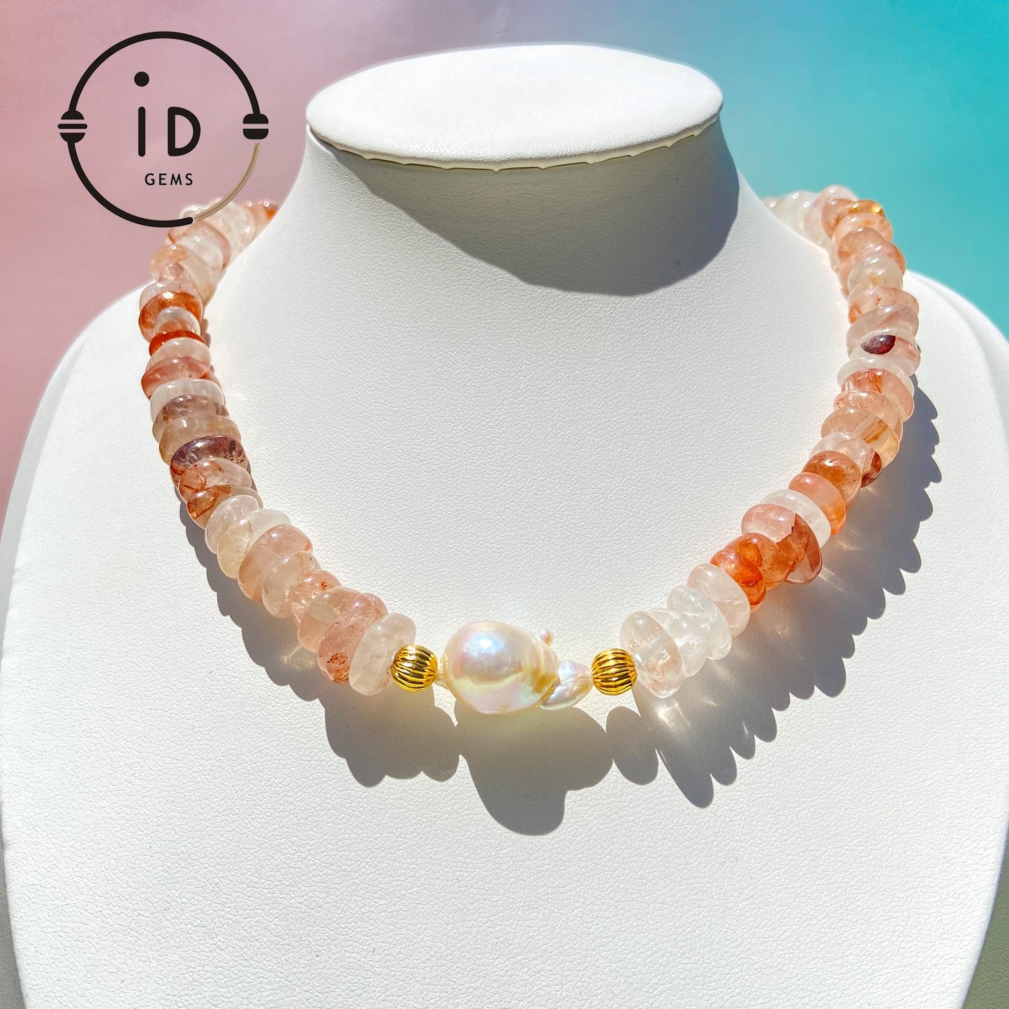 Irregular Strawberry Quartz & Baroque Pearl Necklace|Healing Gemstone Jewelry|Handmade Gift for Her|Romantic Boho Style