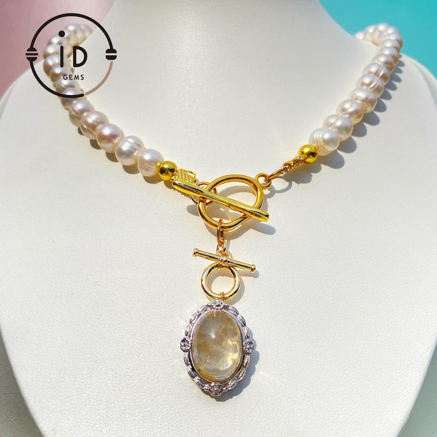 Baroque Pearl Necklace with Phantom Quartz Pendant|Nature-Inspired Beaded Necklace|Handmade Spiritual Jewelry Gift
