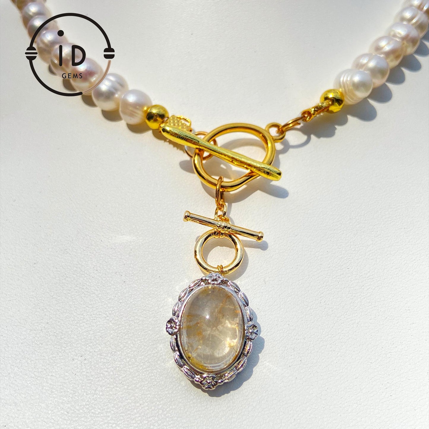 Baroque Pearl Necklace with Phantom Quartz Pendant|Nature-Inspired Beaded Necklace|Handmade Spiritual Jewelry Gift