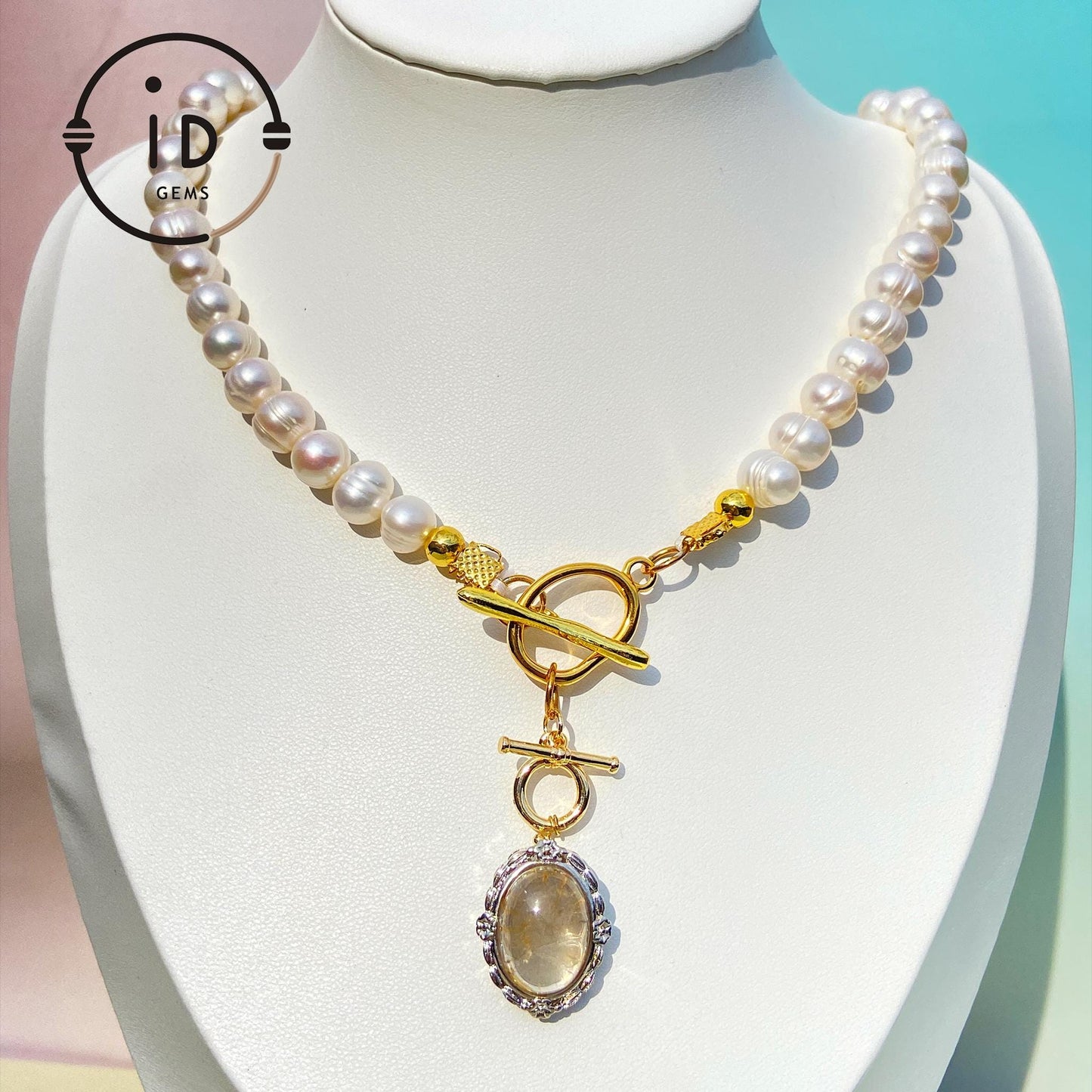 Baroque Pearl Necklace with Phantom Quartz Pendant|Nature-Inspired Beaded Necklace|Handmade Spiritual Jewelry Gift