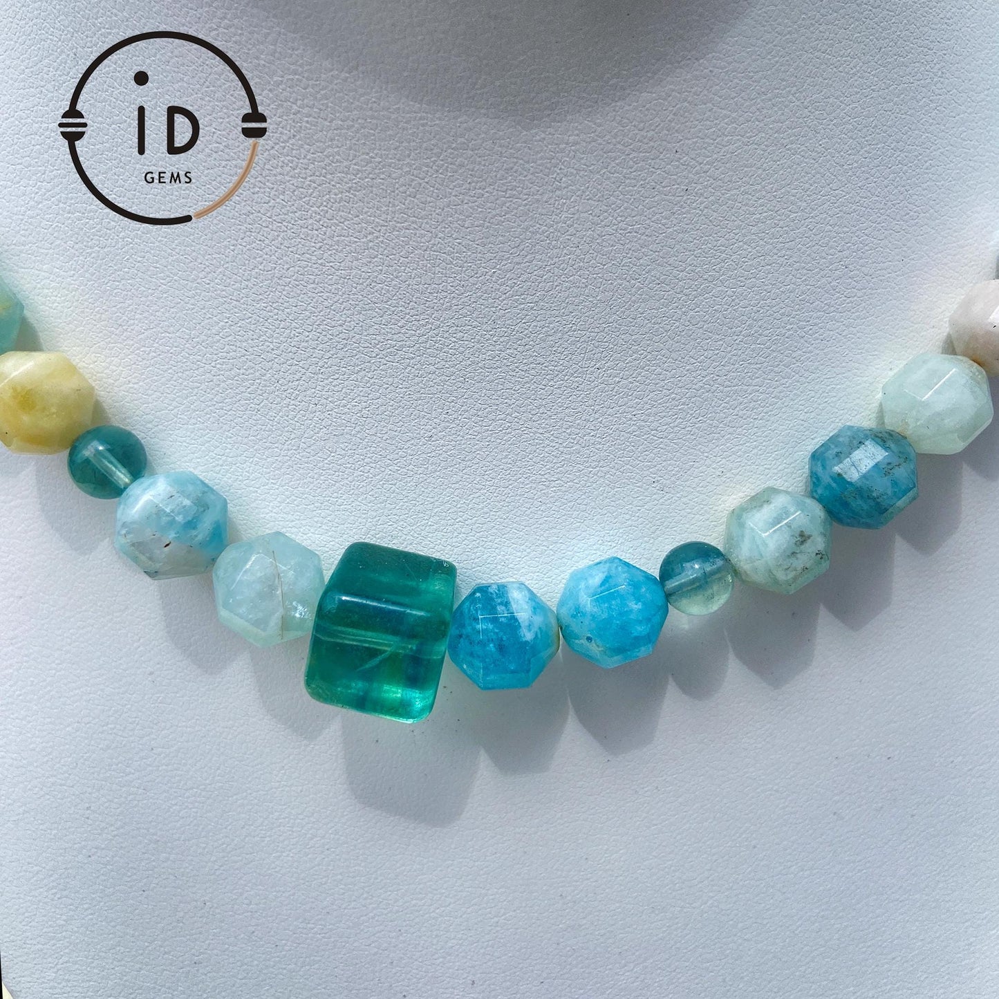 Summer Gemstone Necklace with Aquamarine, Morganite & Green Phantom Quartz | Handmade Beaded Jewelry Gift for Women