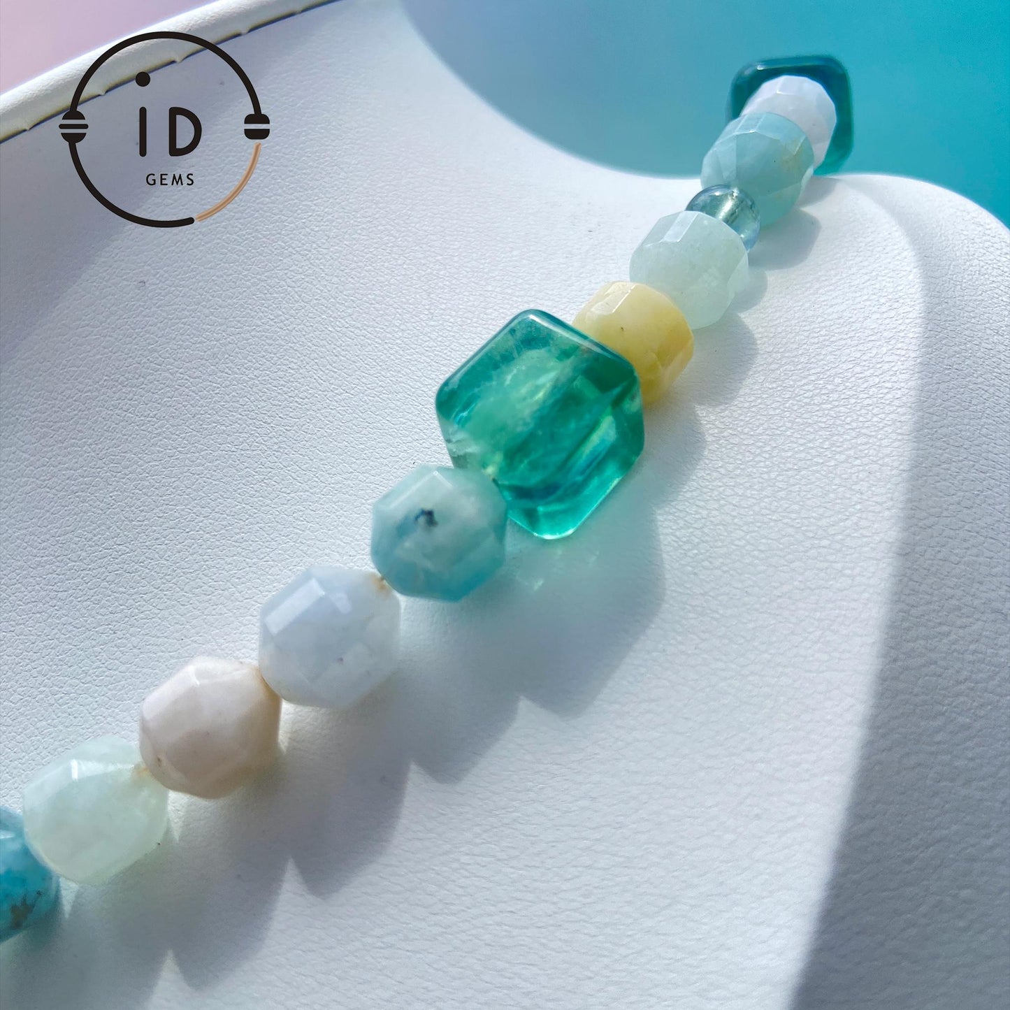 Summer Gemstone Necklace with Aquamarine, Morganite & Green Phantom Quartz | Handmade Beaded Jewelry Gift for Women