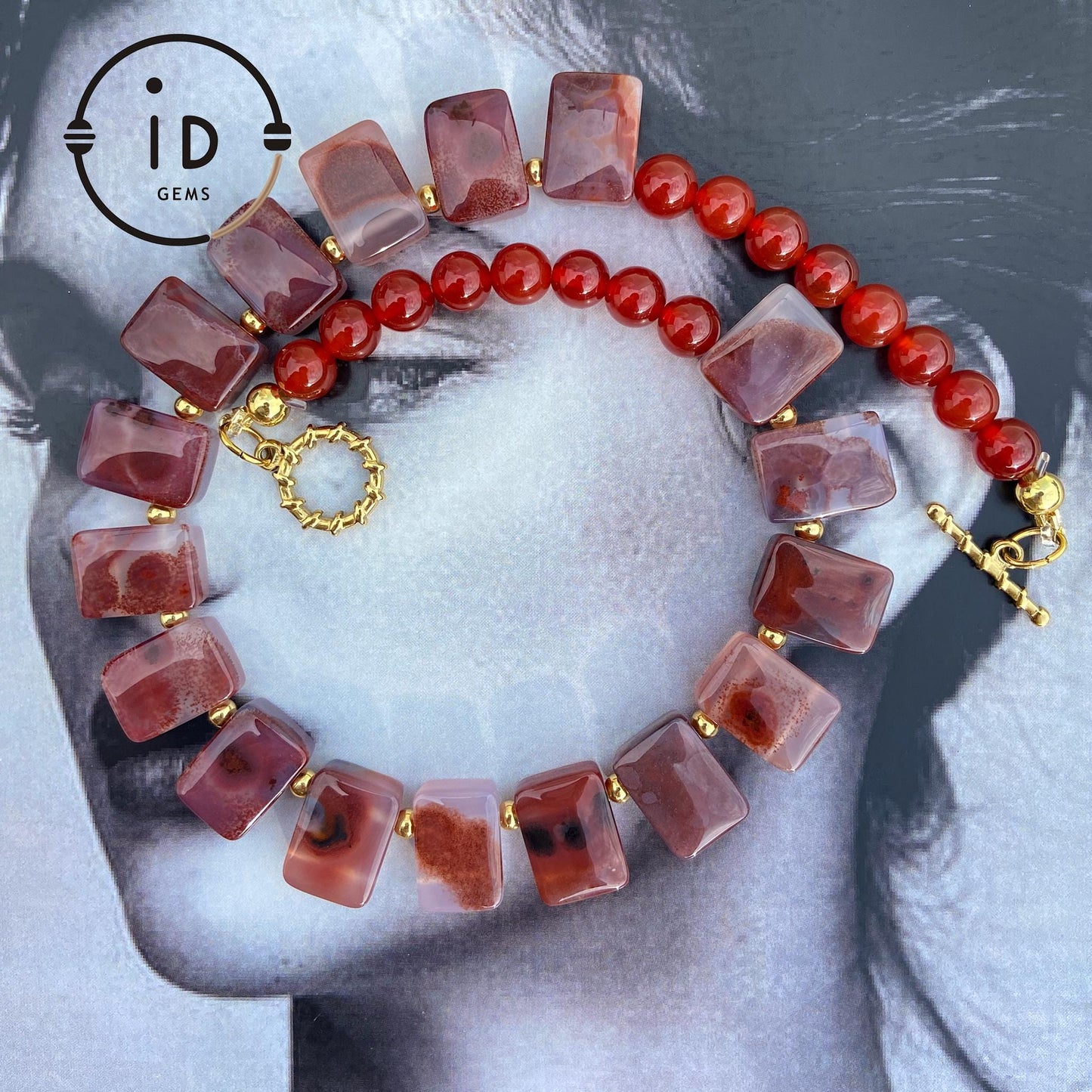 Vibrant Vintage-Style Red Agate Beaded Necklace|Handmade Gemstone Jewelry|Bold Statement Piece