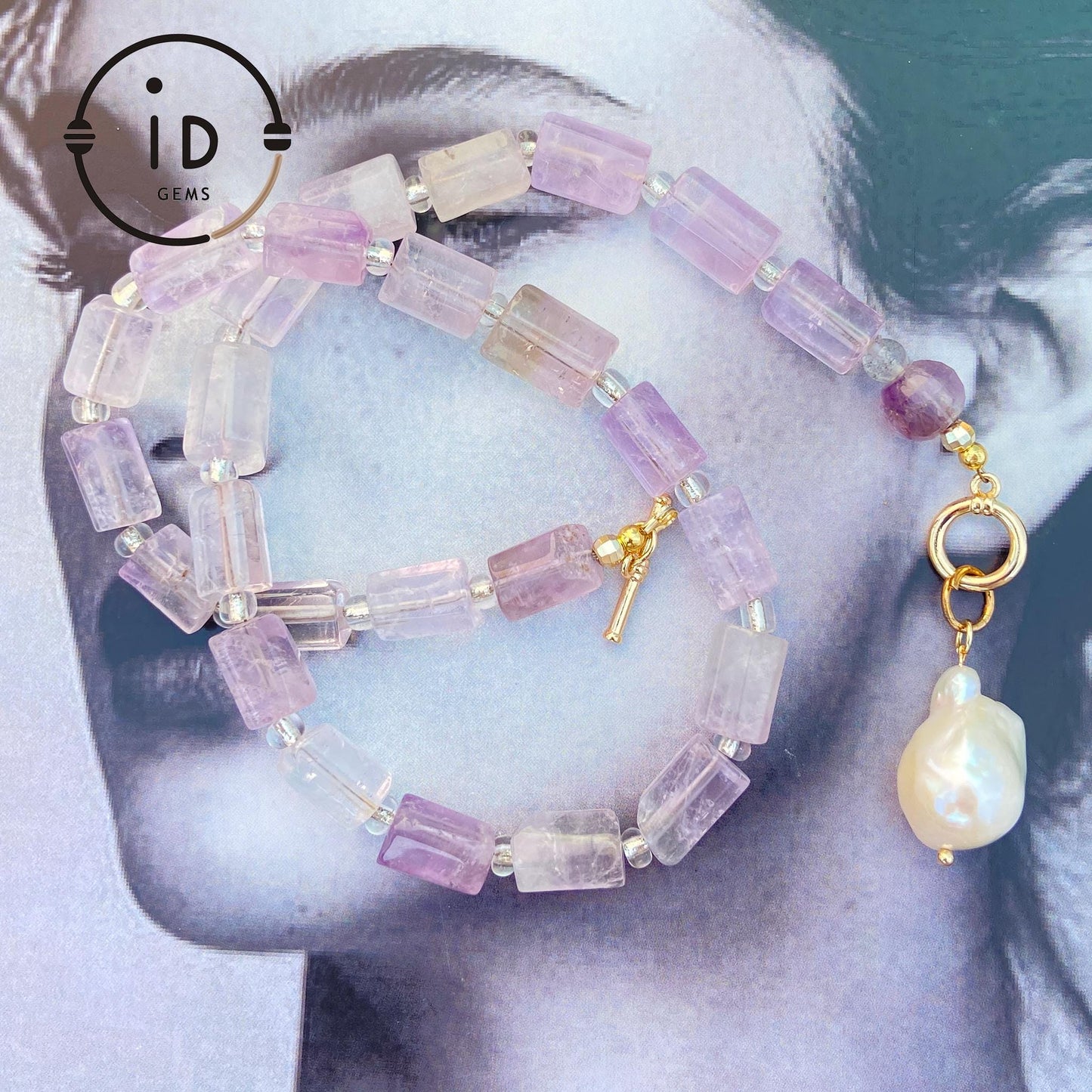 Lavender Amethyst Cube Bead Necklace with Baroque Pearl Pendant|Handmade Purple Gemstone Jewelry|Unique Gift for Women