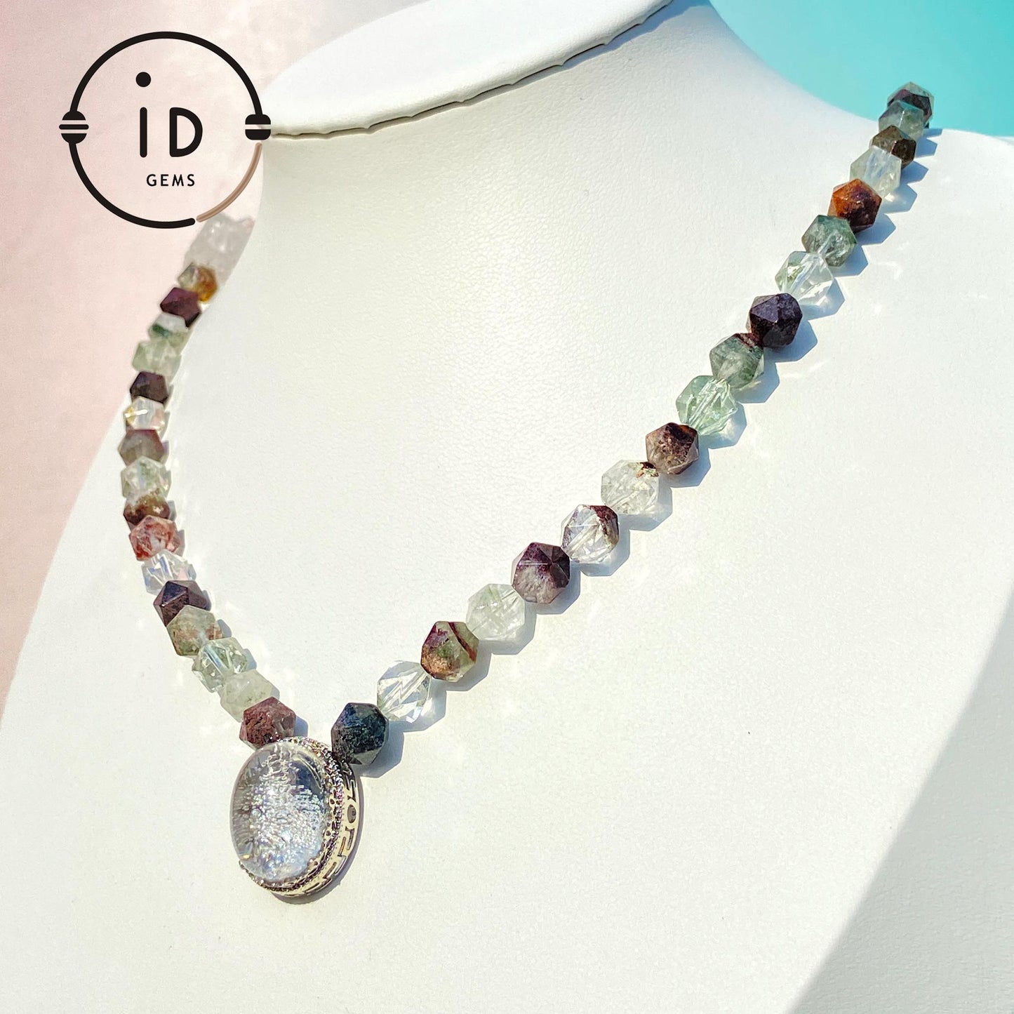 Colorful Gemstone Beaded Necklace with Faceted Crystal|Handmade Hematite, Spirit Quartz & Fluorite Jewelry|Unique Gift for Women