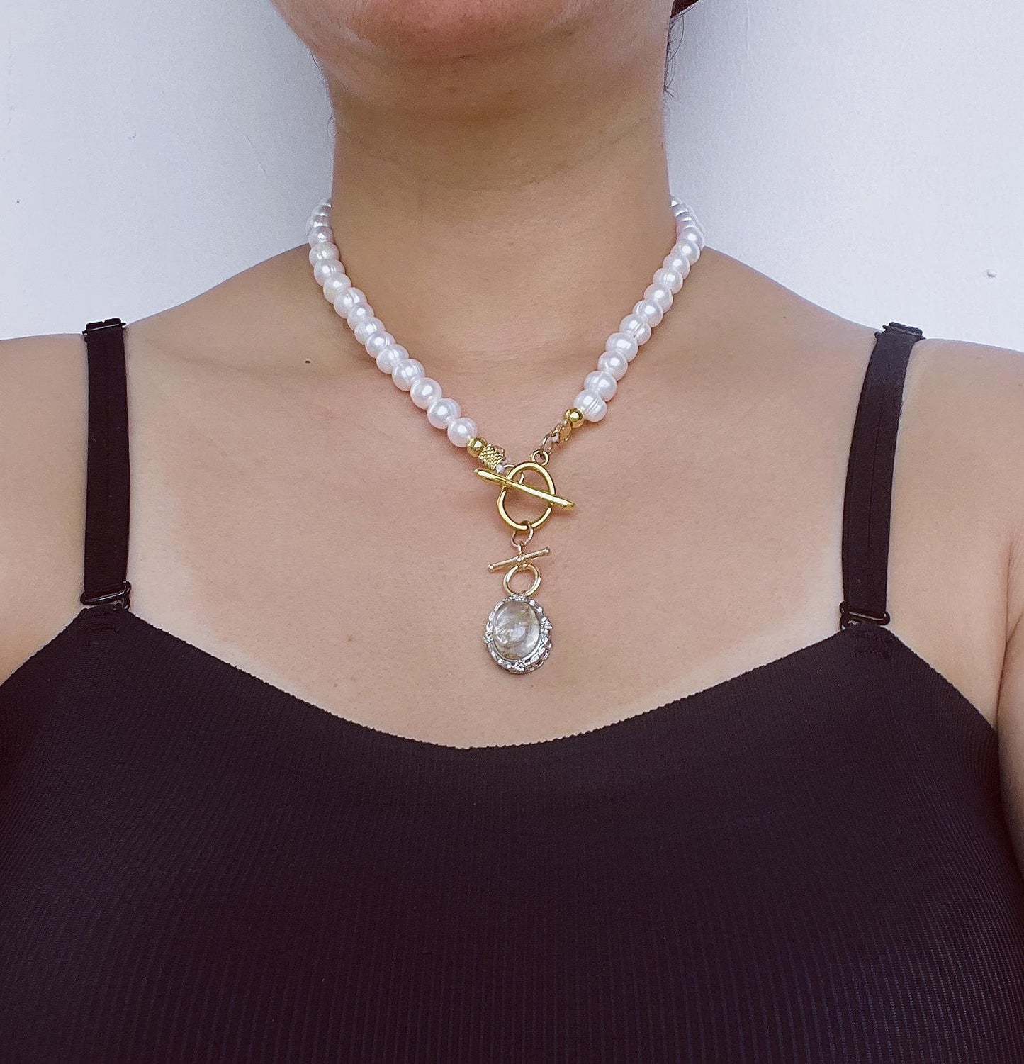 Baroque Pearl Necklace with Phantom Quartz Pendant|Nature-Inspired Beaded Necklace|Handmade Spiritual Jewelry Gift