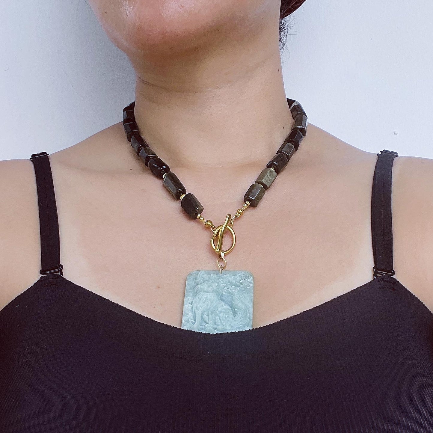 Gold Obsidian Fox Necklace|Hand-Carved Jade Pendant|Spiritual Healing Amulet|Protective Talisman Jewelry Gift for Women