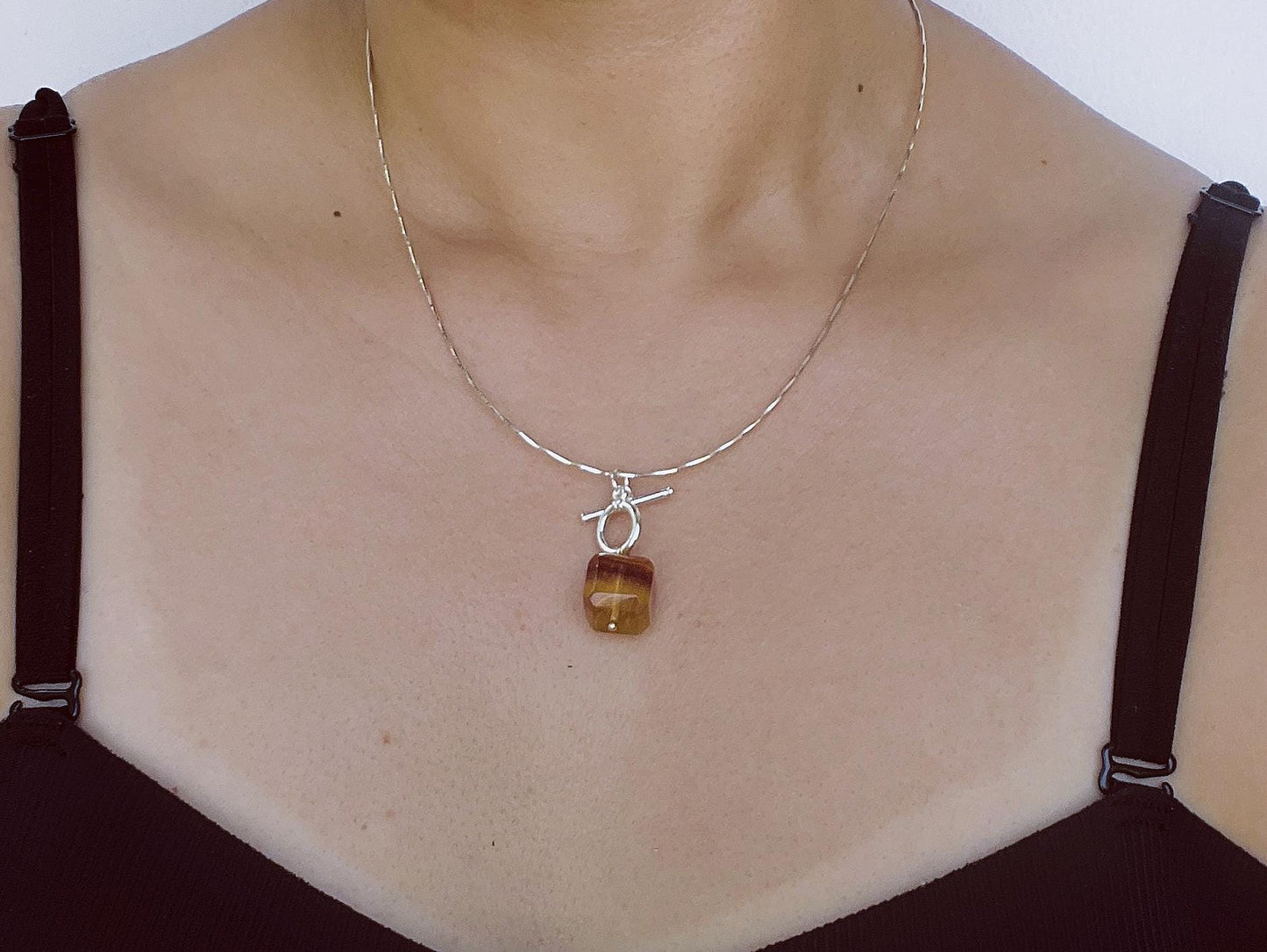 Fluorite Cube Pendant Necklace|Natural Gemstone Jewelry|Minimalist Silver Necklace|Handmade Spiritual Healing Jewelry