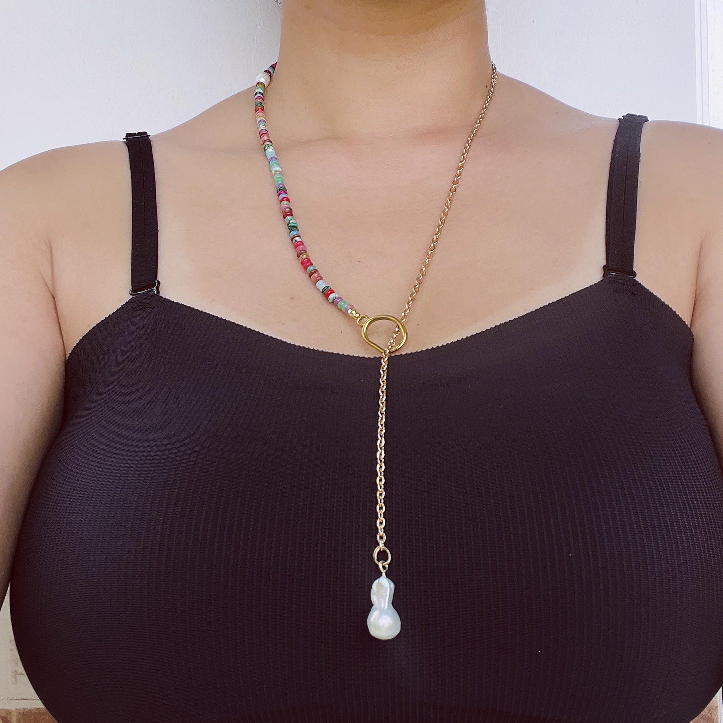 Colorful Mixed Gemstone Y-Necklace|Handmade Beaded Rainbow Jewelry|Fashion Lariat Pendant Necklace|Unique Gift for Women