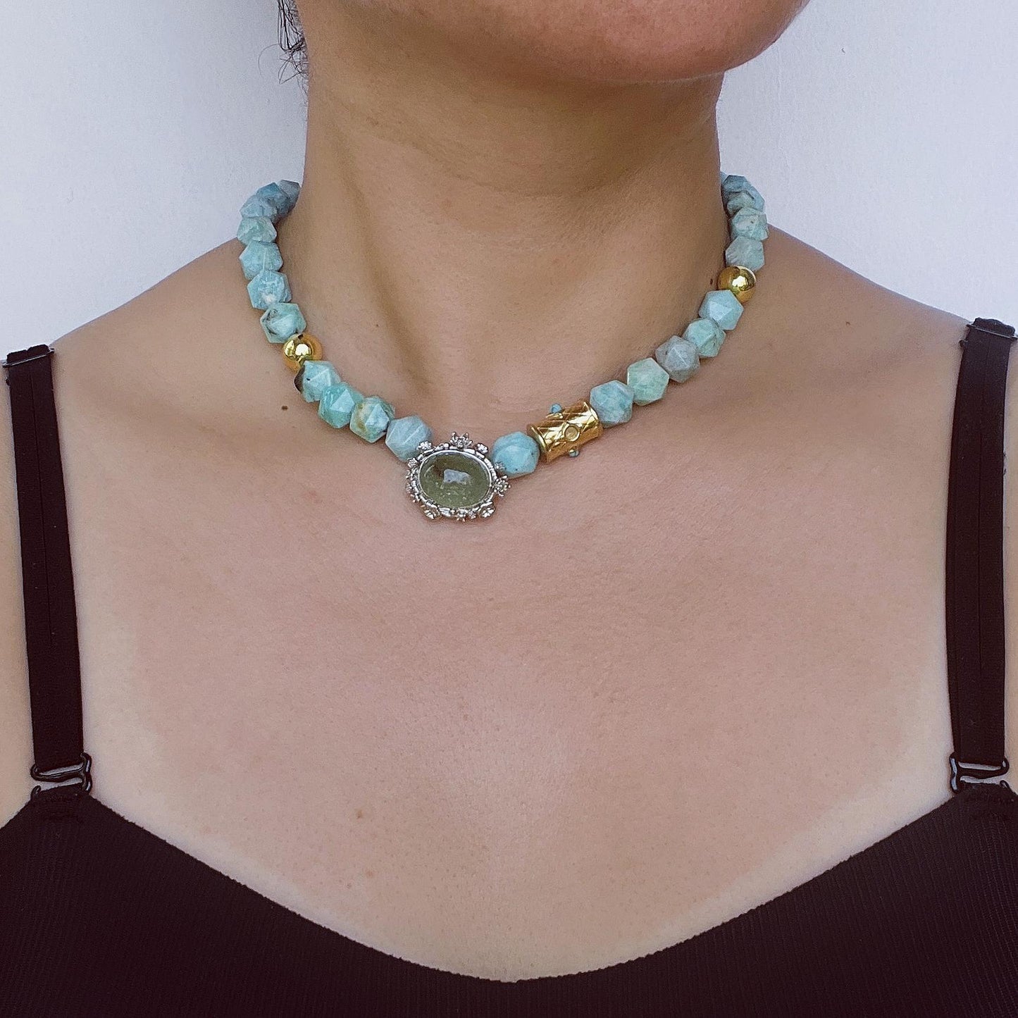 Rare Large Blue Amazonite Handmade Beaded Necklace | Raw Texture Ocean Boho Style | Spiritual Gemstone Jewelry Gift for Her