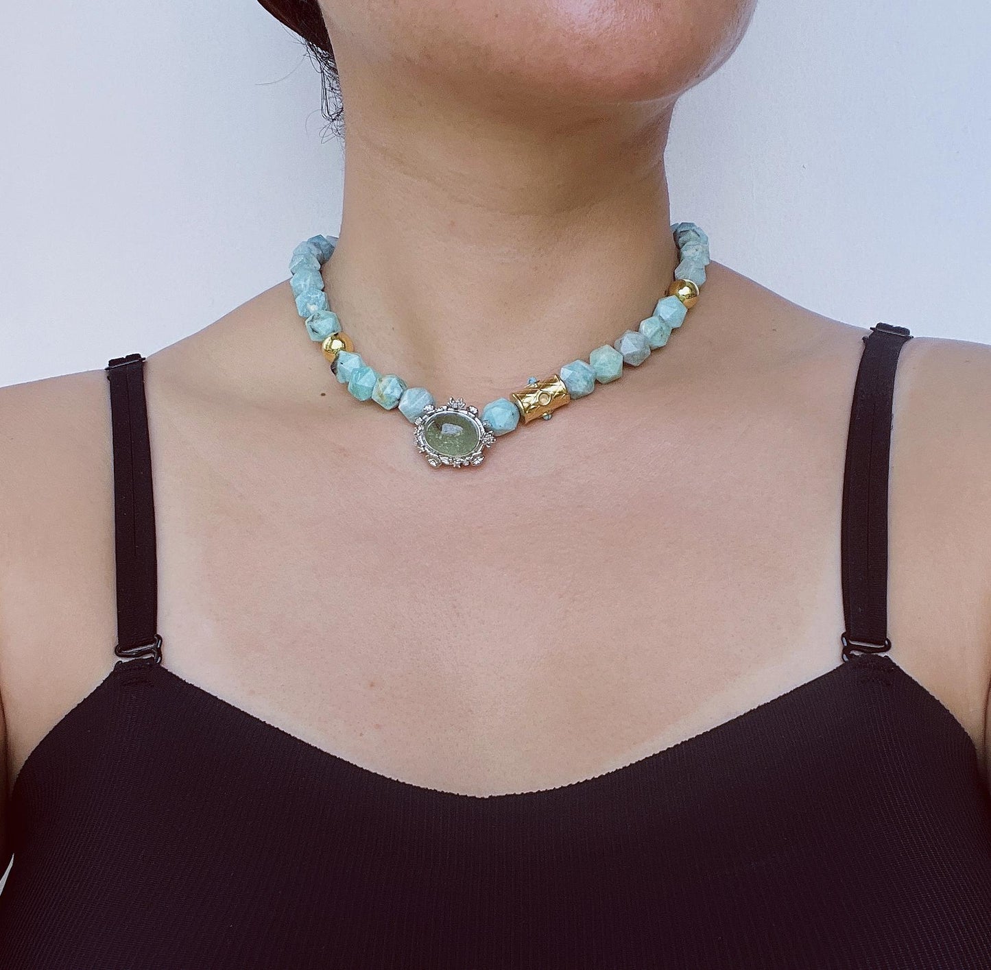 Rare Large Blue Amazonite Handmade Beaded Necklace | Raw Texture Ocean Boho Style | Spiritual Gemstone Jewelry Gift for Her
