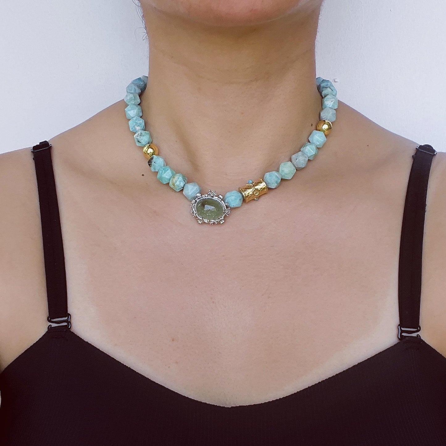 Rare Large Blue Amazonite Handmade Beaded Necklace | Raw Texture Ocean Boho Style | Spiritual Gemstone Jewelry Gift for Her