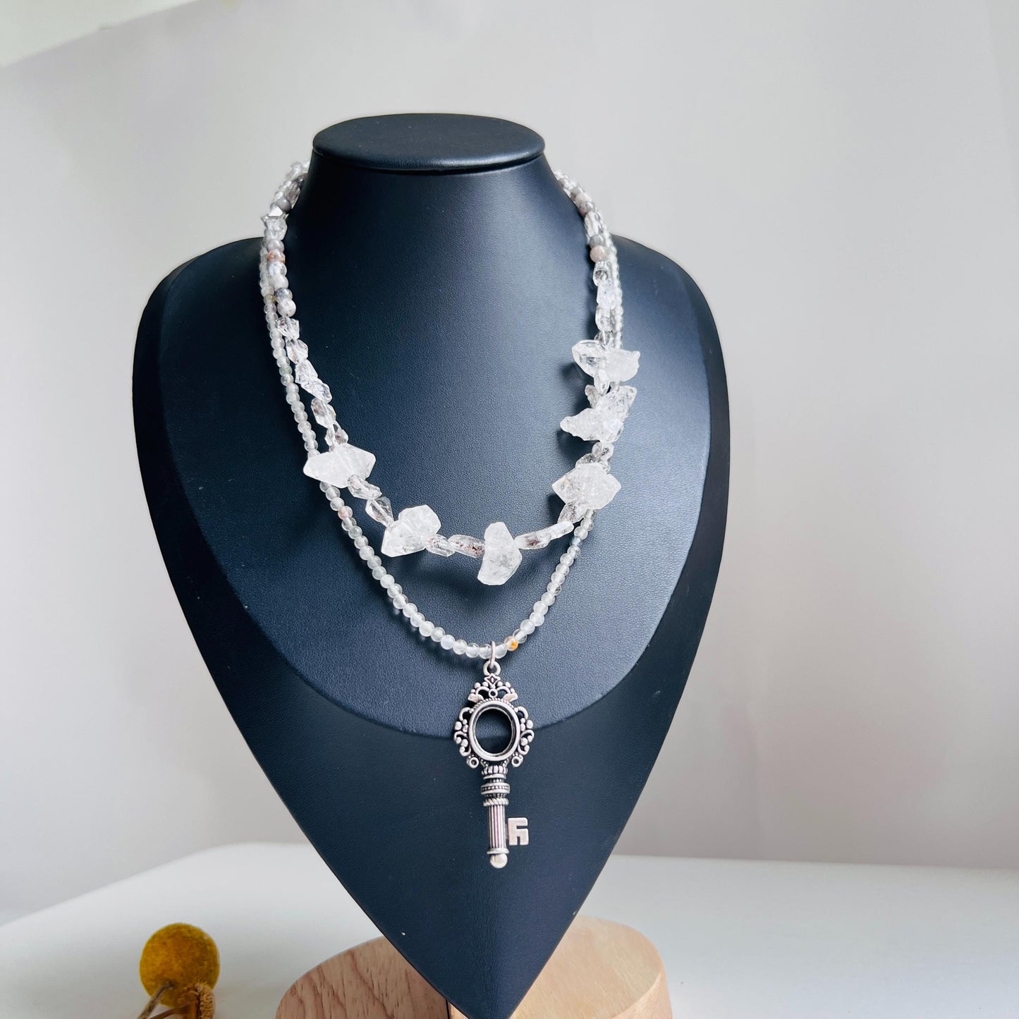 Double Layer Handmade Necklace with Phantom Quartz & Raw Crystal Beads|Fluorite Accents|Unique Spiritual Jewelry|Elegant Gift for Women