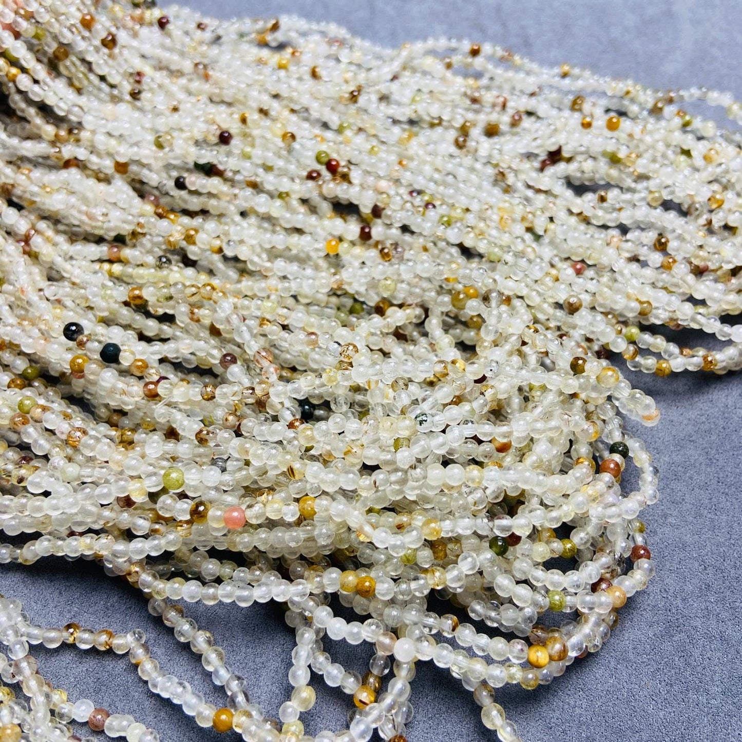 Natural Inclusion Quartz Loose Beads · 10 Strands 50 cm (3 mm, 6 g) · Unique Mineral Inclusions · DIY Bracelet & Necklace Making Supplies