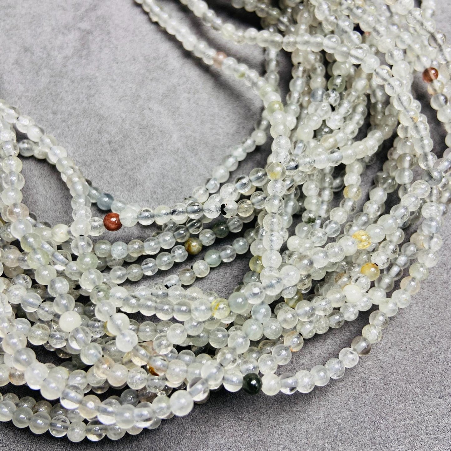 Natural Inclusion Quartz Loose Beads|3.5 mm · 54 cm · 9 g|DIY Bracelet & Necklace Beading Material|Unique Mineral Color Inclusions
