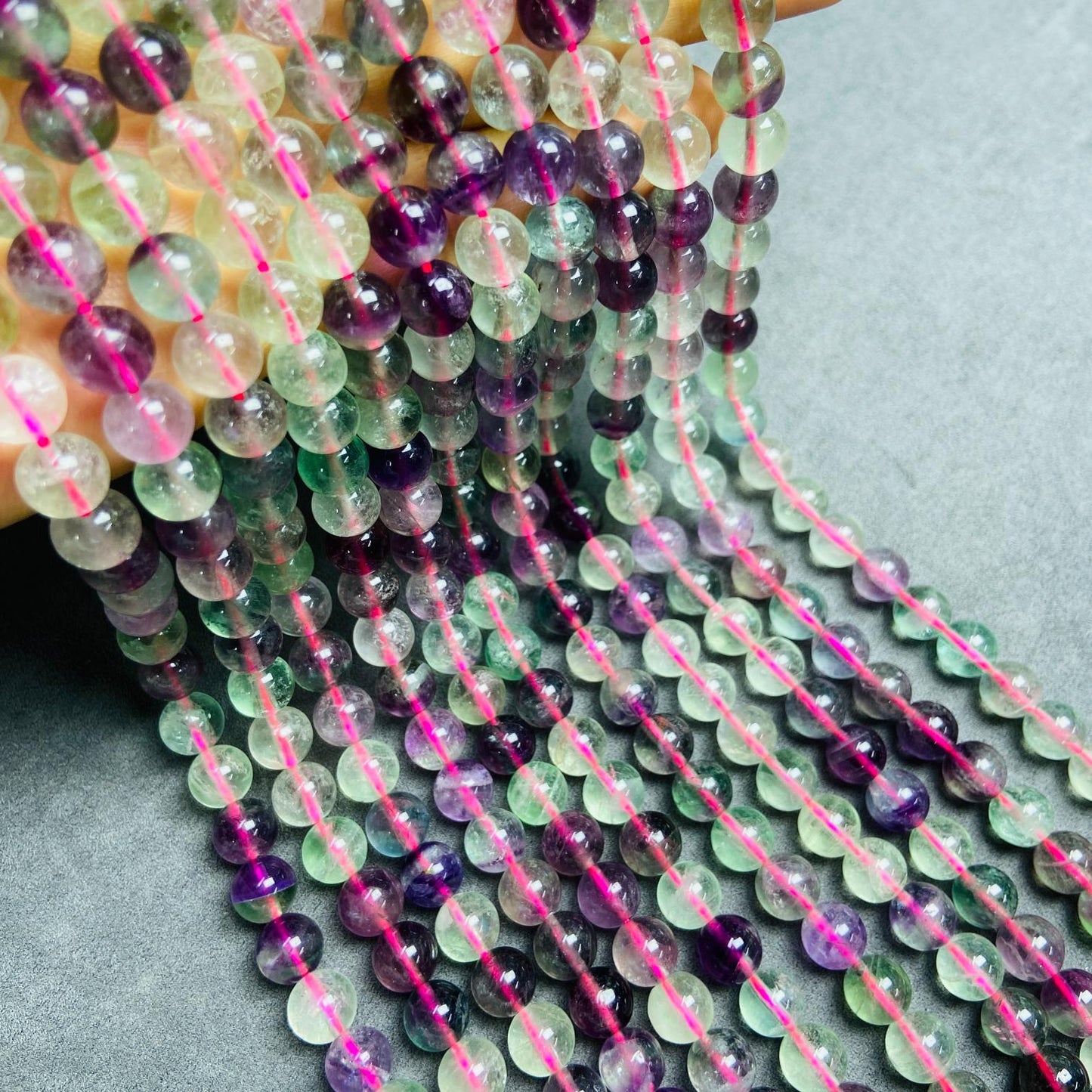 Natural Faceted Fluorite Beads Loose | 7.5×7.5 mm · 40 cm · 38 g | DIY Bracelet & Necklace Jewelry Making | Purple-Green Gradient