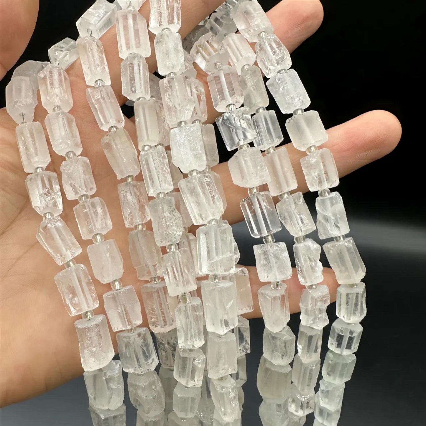 Natural Clear Quartz Tube Beads 7×11 mm · 38 cm Strand · Raw Crystal Beads for DIY Jewelry, Energy Healing & Home Décor