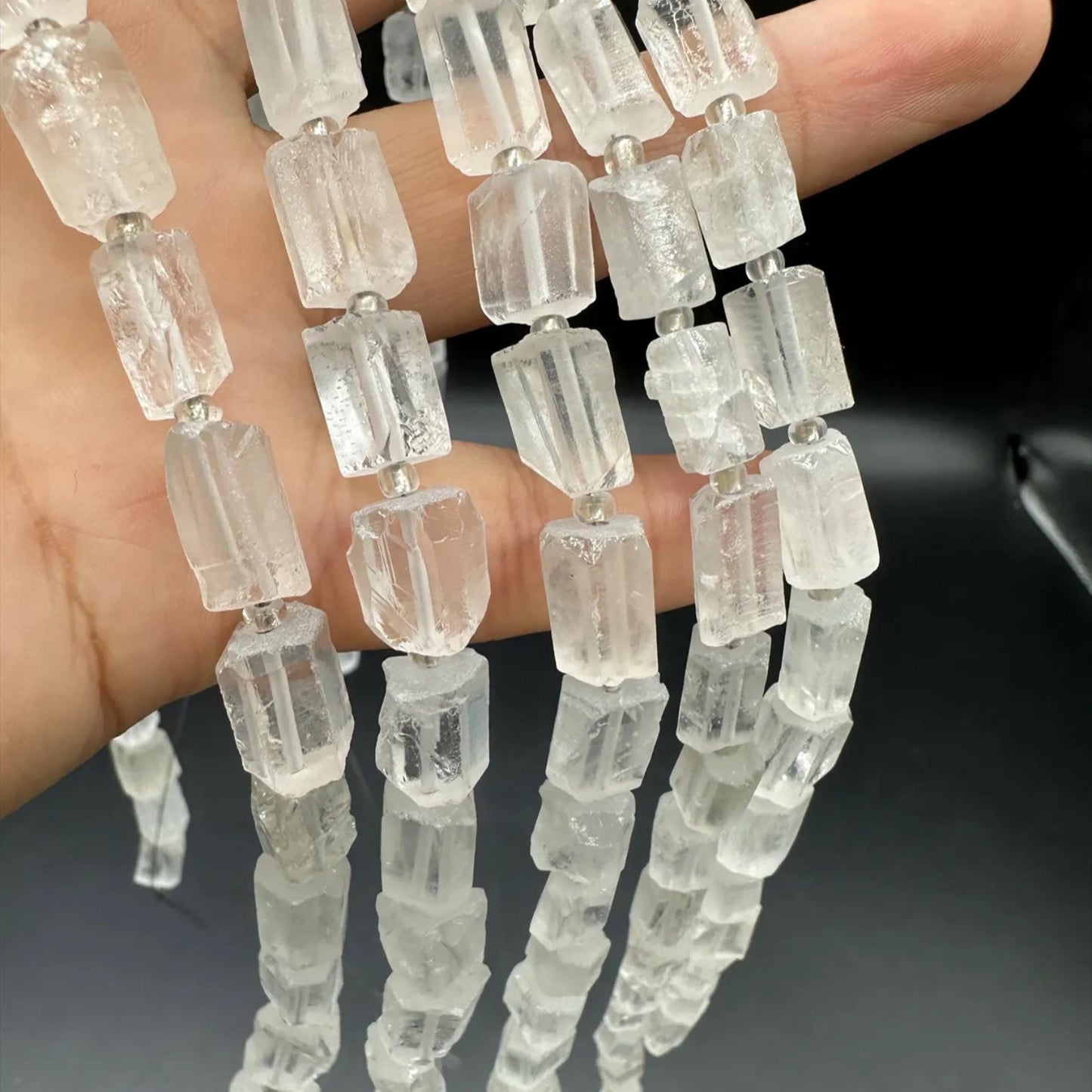 Natural Clear Quartz Tube Beads 7×11 mm · 38 cm Strand · Raw Crystal Beads for DIY Jewelry, Energy Healing & Home Décor