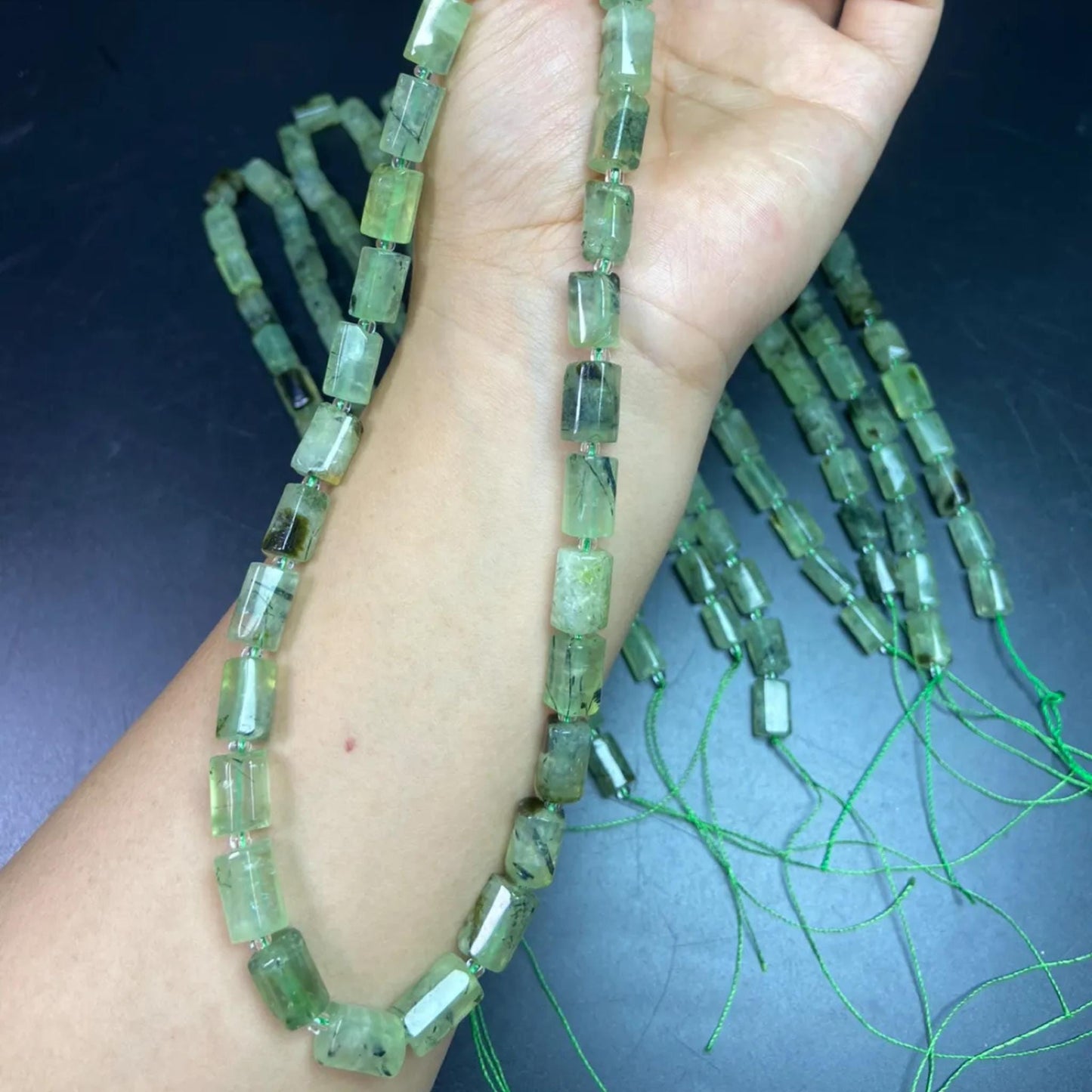 Natural Prasiolite Tube Beads 8×13 mm · 38 cm Strand · Raw Green Quartz Beads for DIY Jewelry, Energy Healing & Home Décor