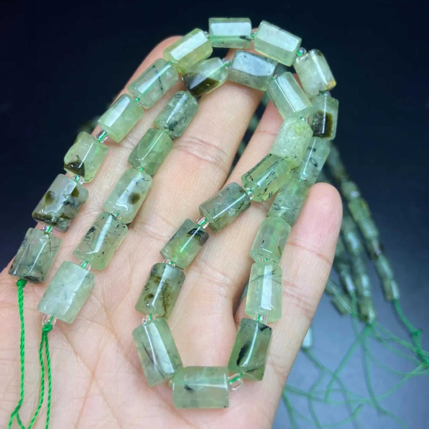 Natural Prasiolite Tube Beads 8×13 mm · 38 cm Strand · Raw Green Quartz Beads for DIY Jewelry, Energy Healing & Home Décor
